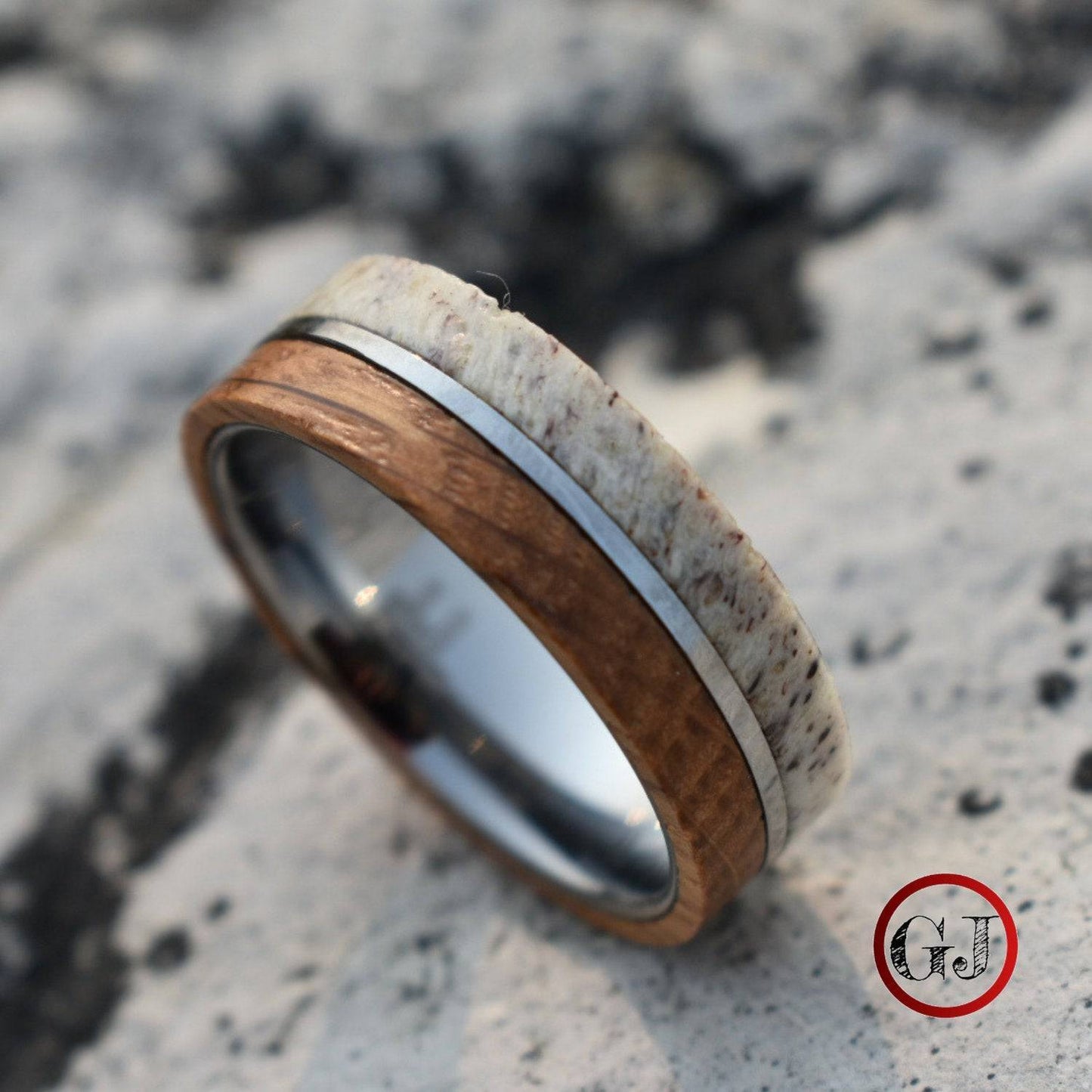 Whiskey Barrel and Deer Antler 8mm Ring with Tungsten Band - Tungsten Titans