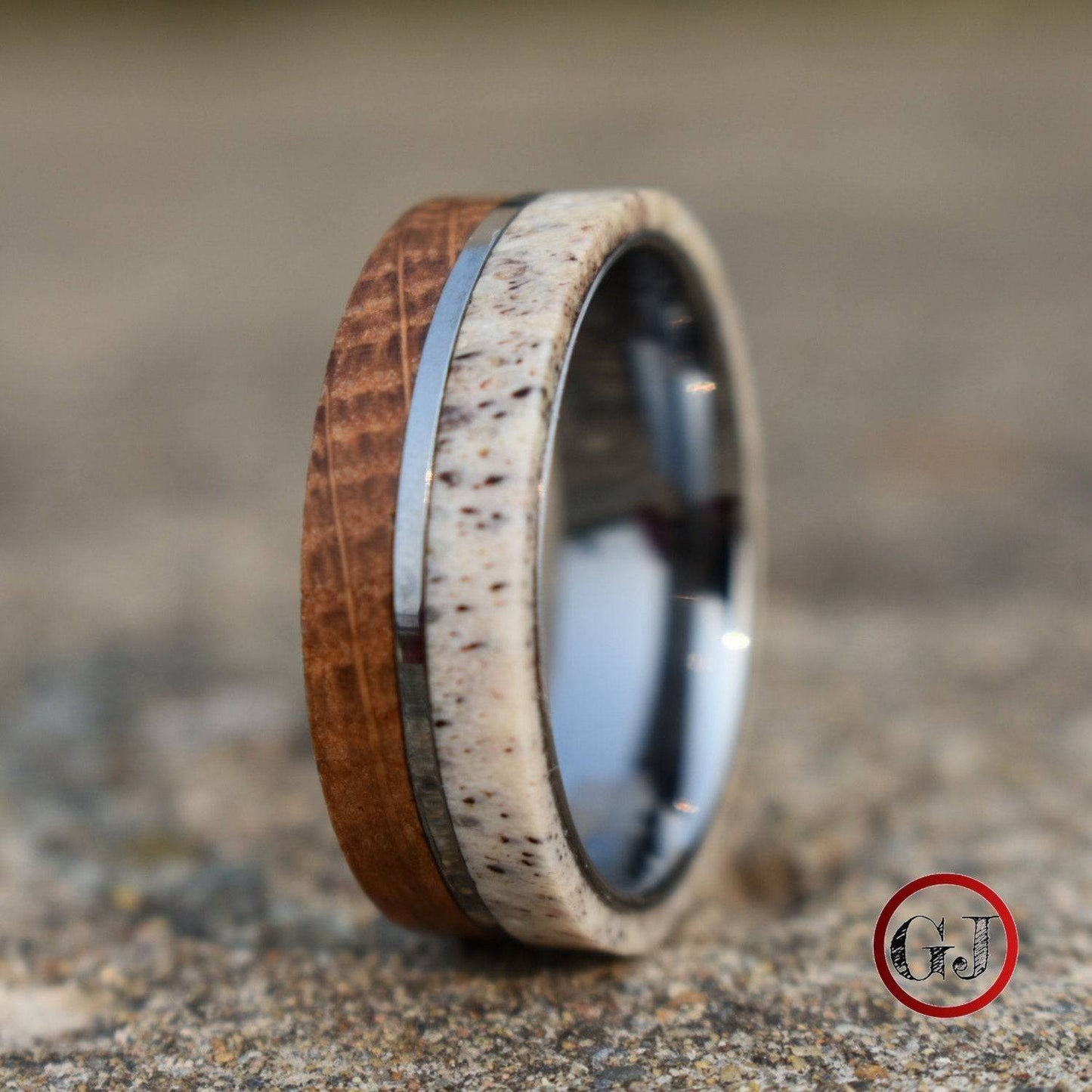 Whiskey Barrel and Deer Antler 8mm Ring with Tungsten Band - Tungsten Titans