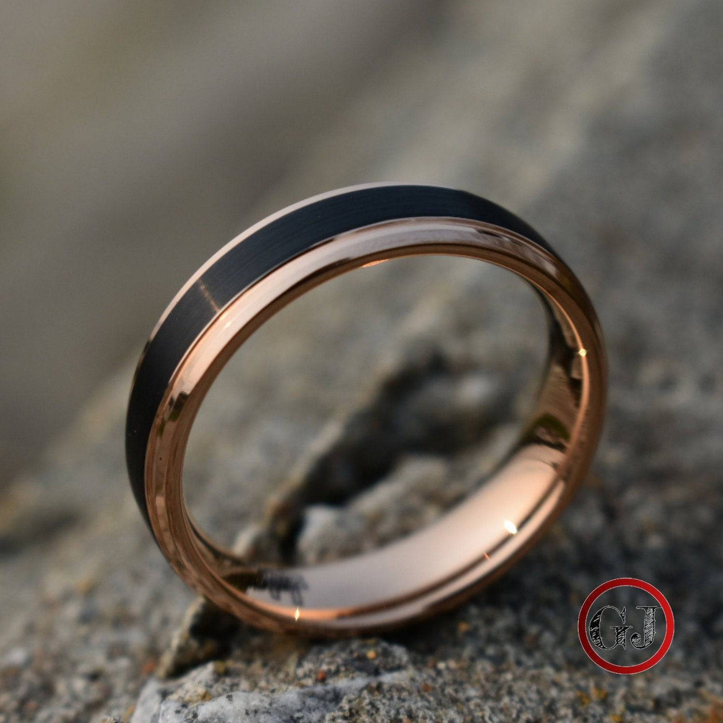 Tungsten Ring Black with Rose Gold Edges and band - Tungsten Titans