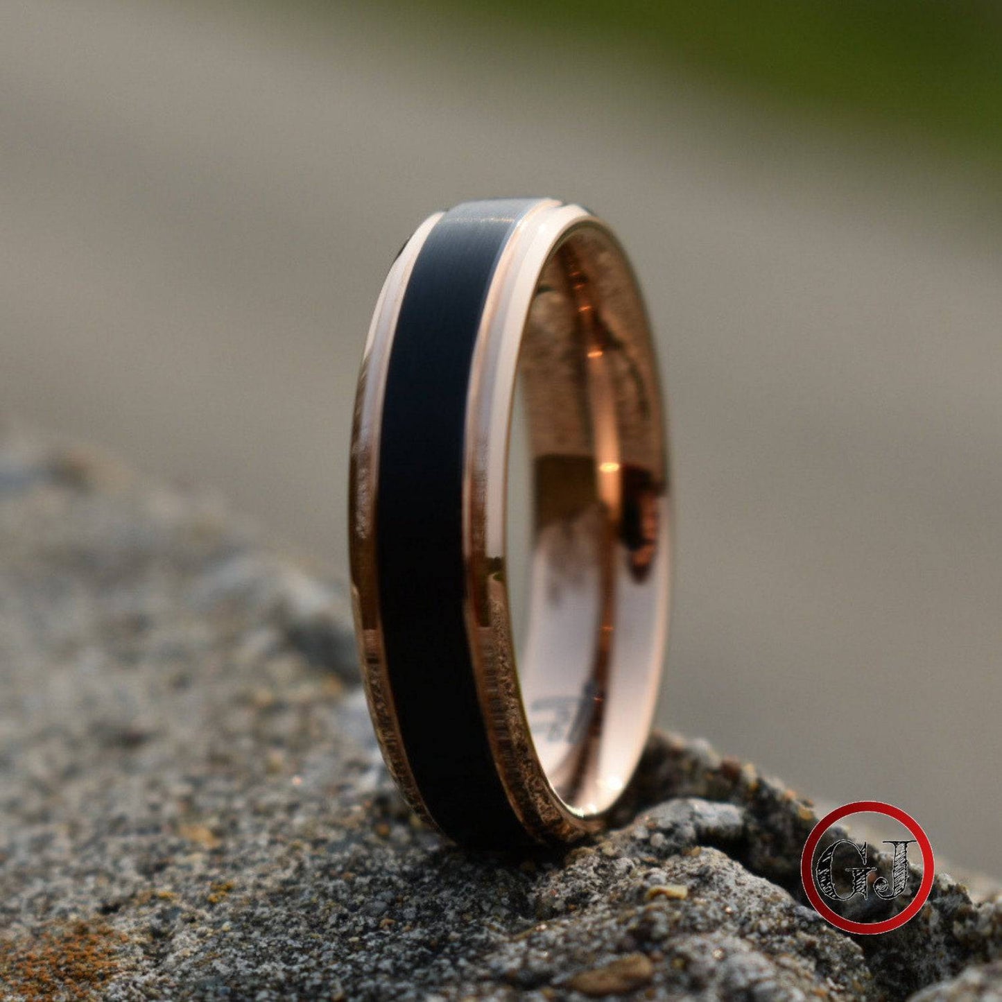 Tungsten Ring Black with Rose Gold Edges and band - Tungsten Titans