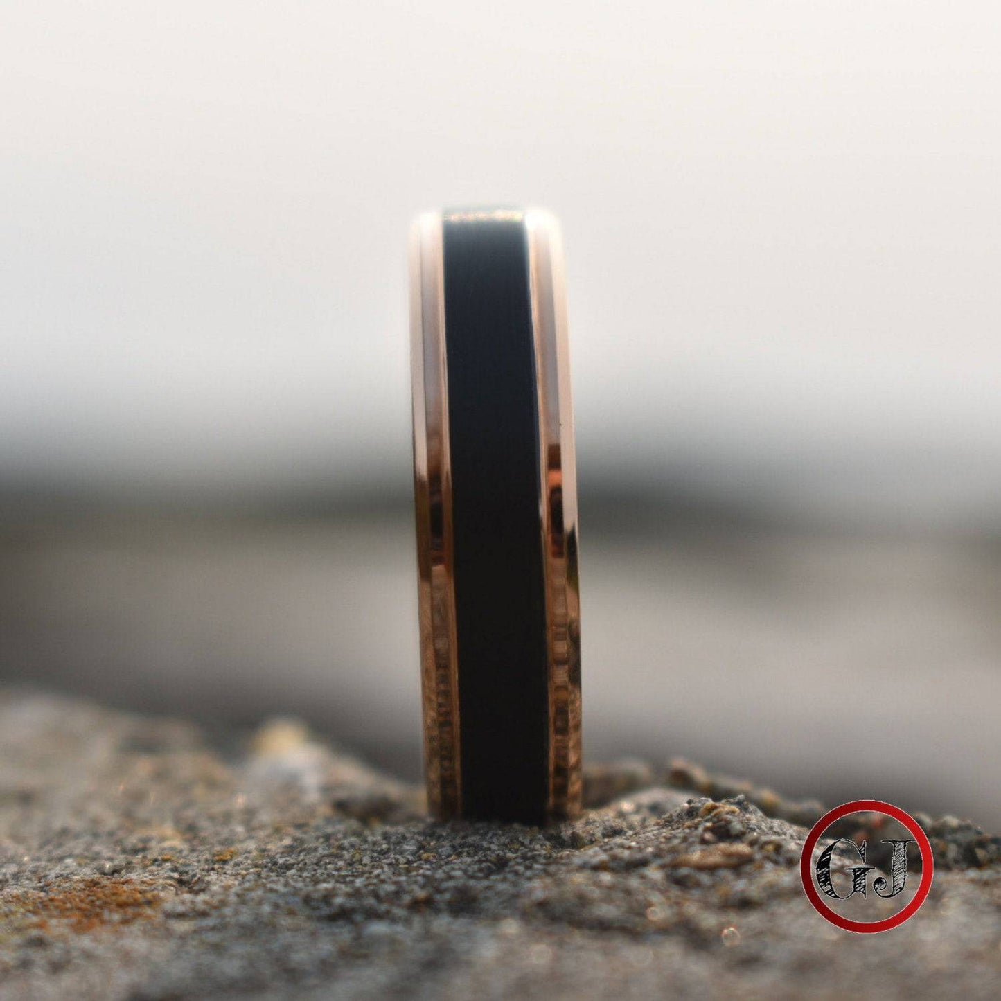 Tungsten Ring Black with Rose Gold Edges and band - Tungsten Titans