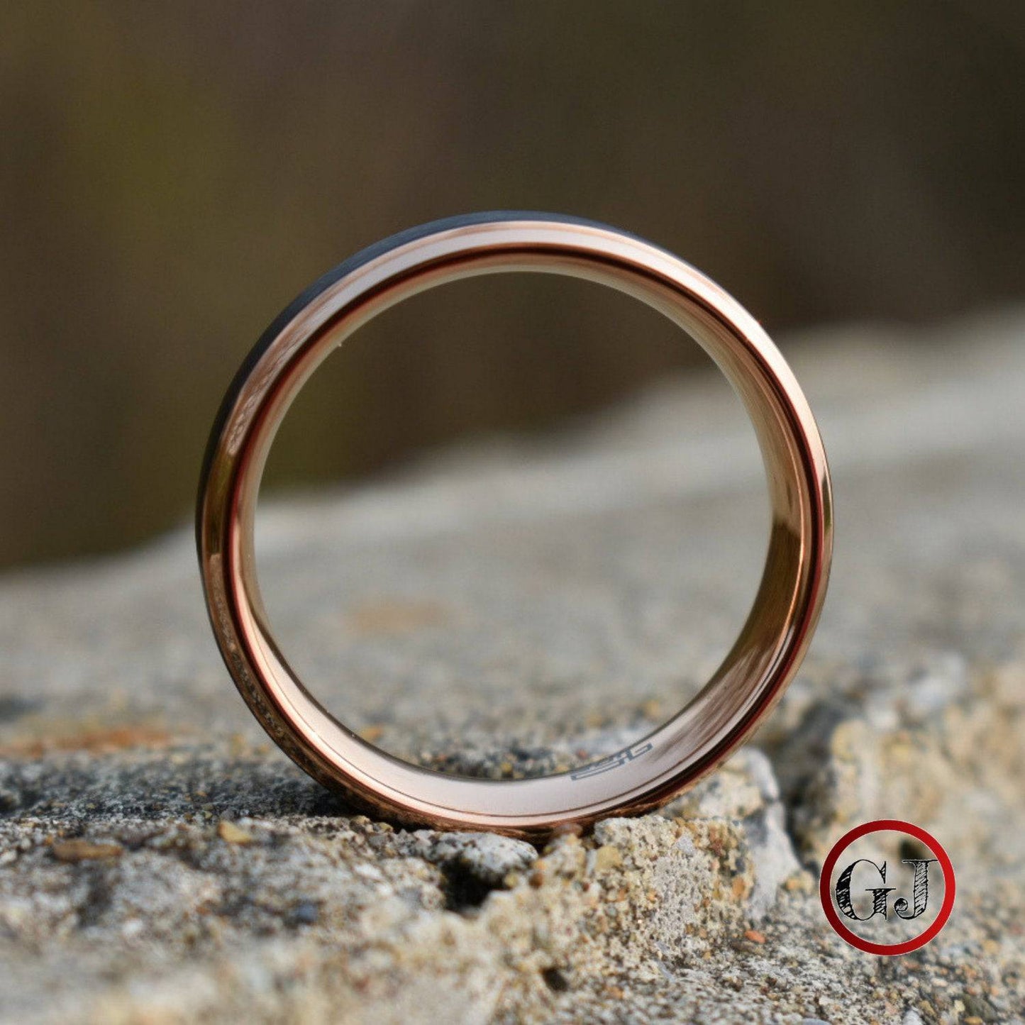 Tungsten Ring Black with Rose Gold Edges and band - Tungsten Titans
