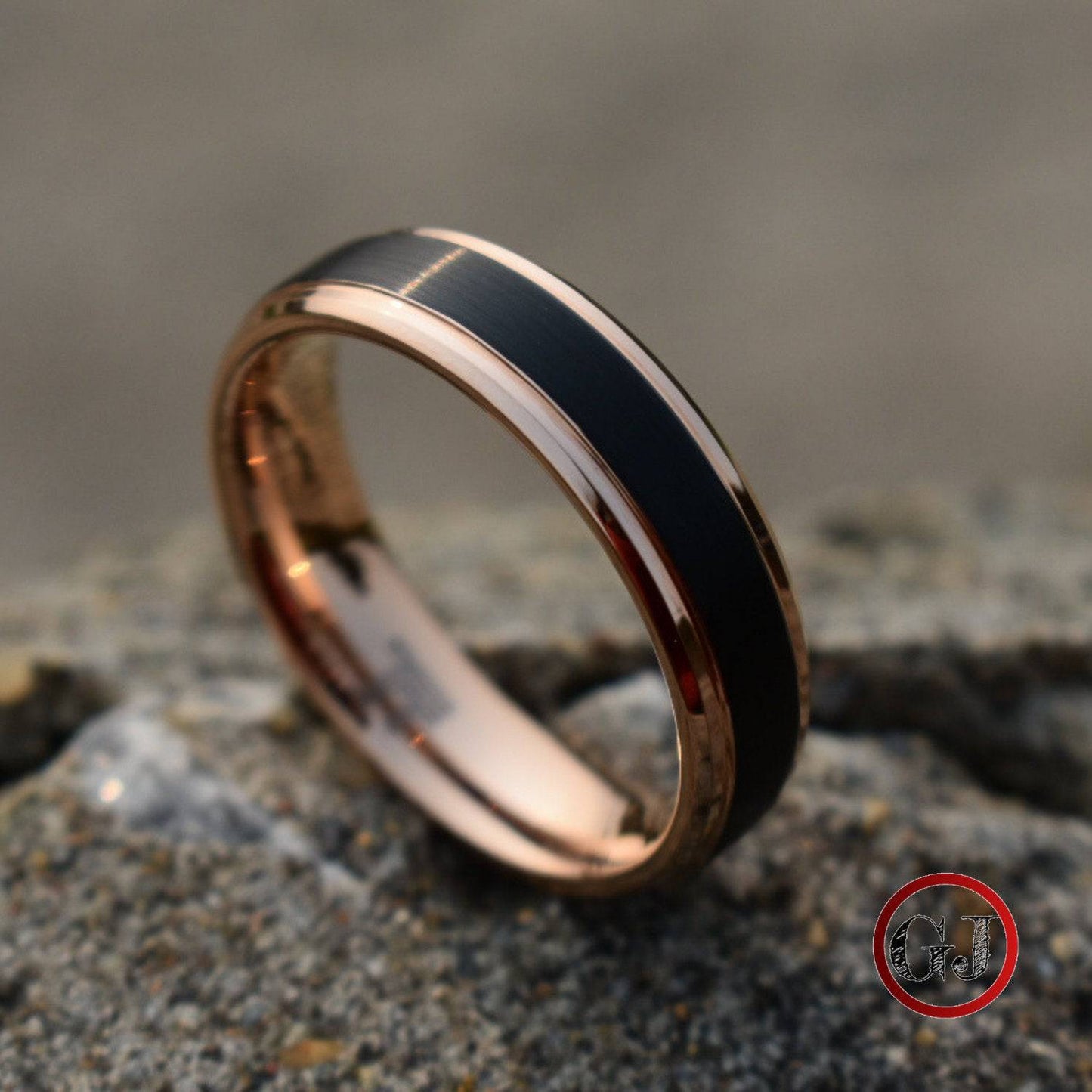Tungsten Ring Black with Rose Gold Edges and band - Tungsten Titans