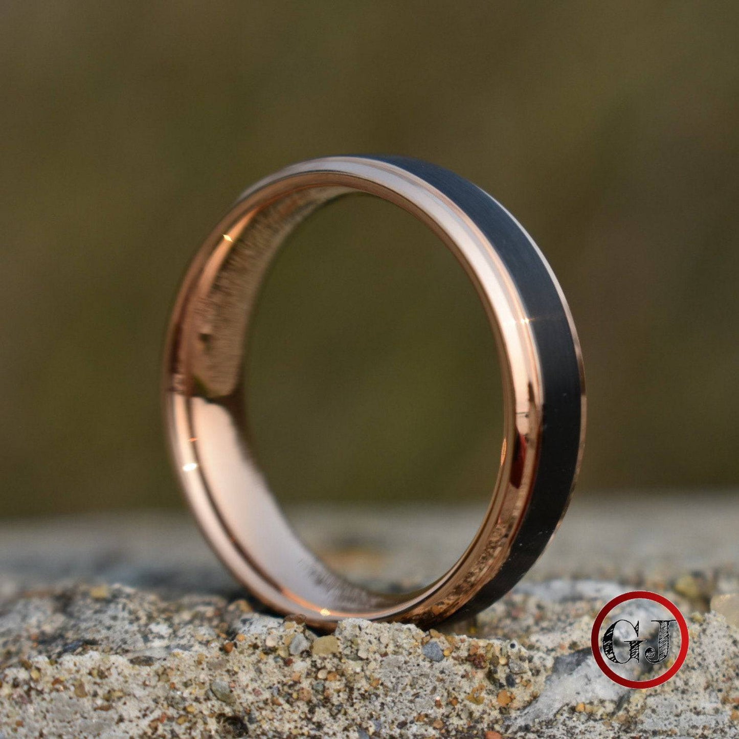 Tungsten Ring Black with Rose Gold Edges and band - Tungsten Titans