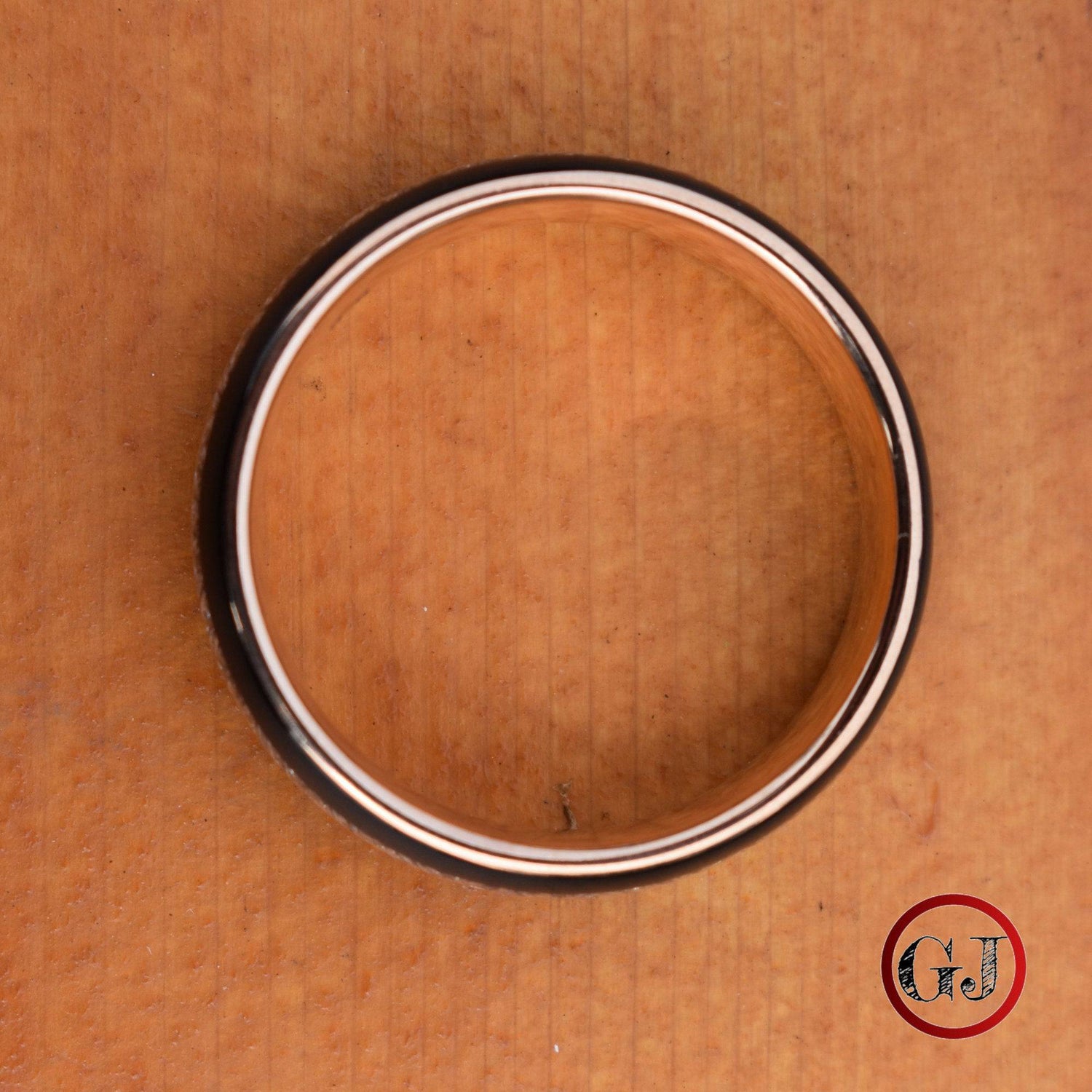 Tungsten 8mm Ring Black with Meteorite and Rose Gold Inner Band - Tungsten Titans