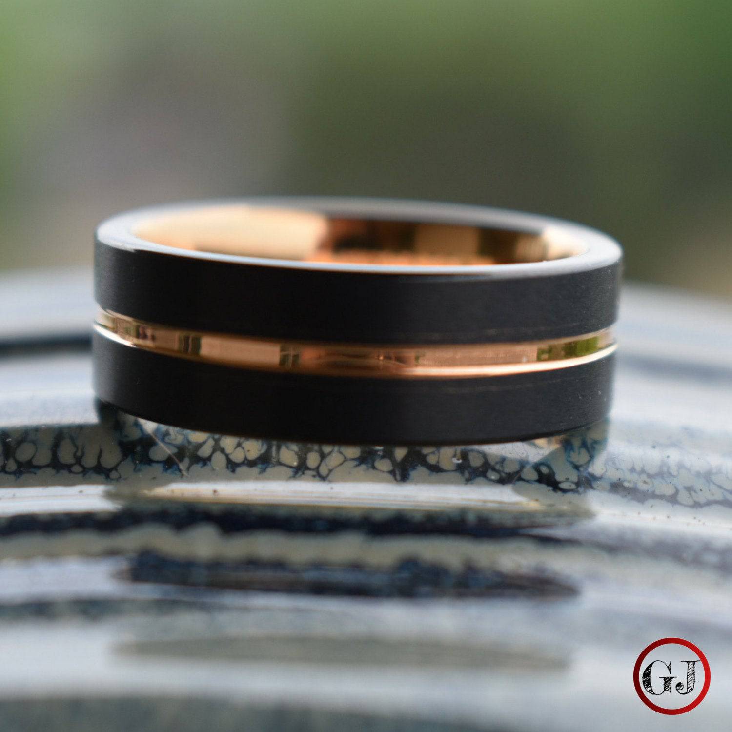Black 8mm Tungsten Ring with Rose Gold Center - Tungsten Titans