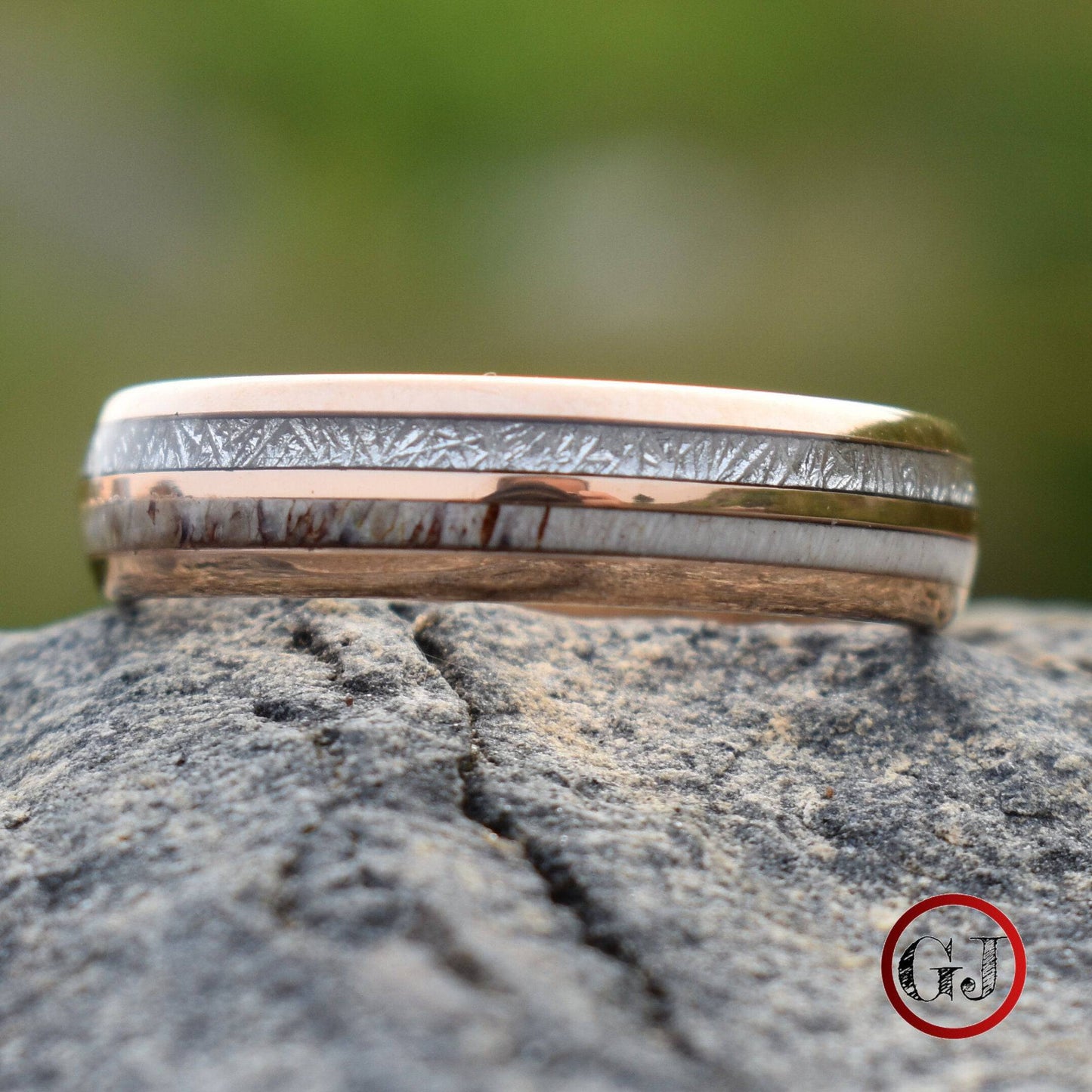 Rose Gold Tungsten 6mm Ring with Deer Antler and Meteorite - Tungsten Titans