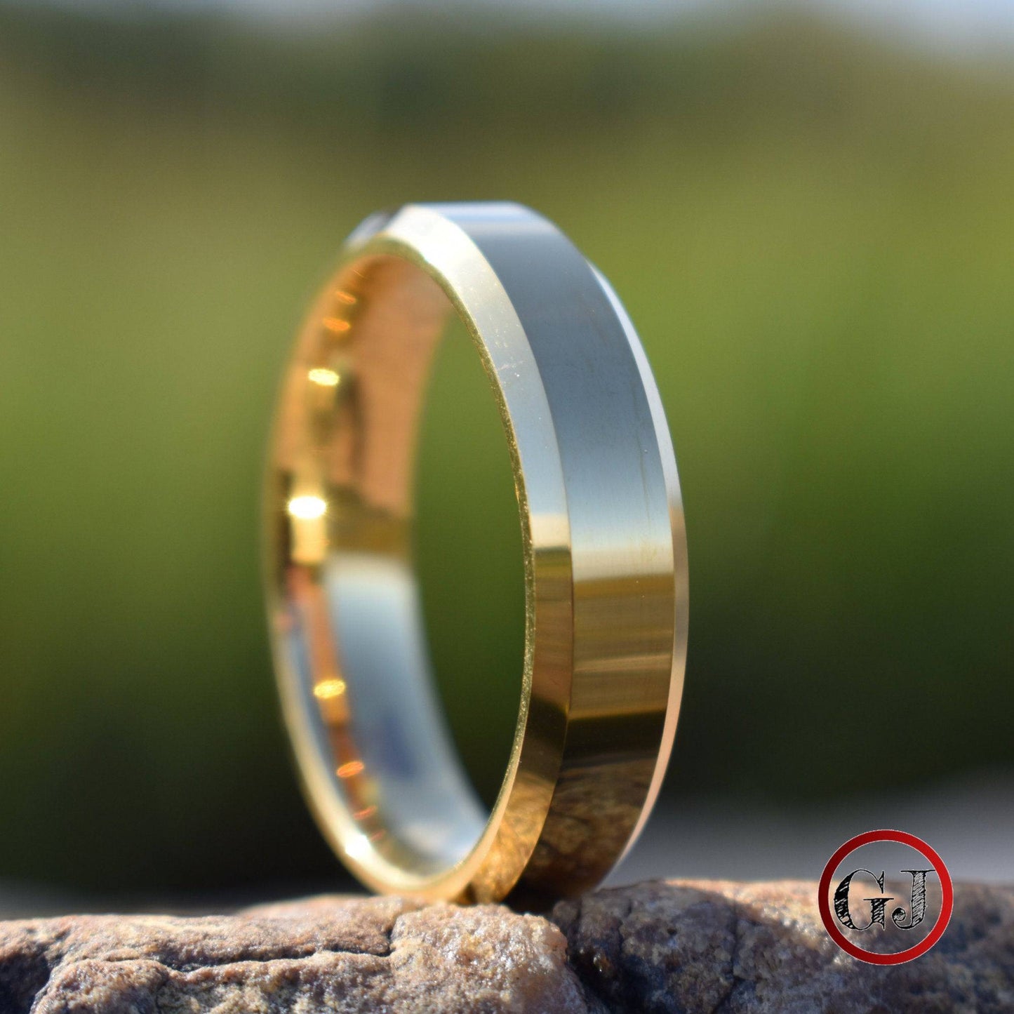 Tungsten 6mm Ring High Polished Gold with Bevelled Edges and Comfort fit band - Tungsten Titans