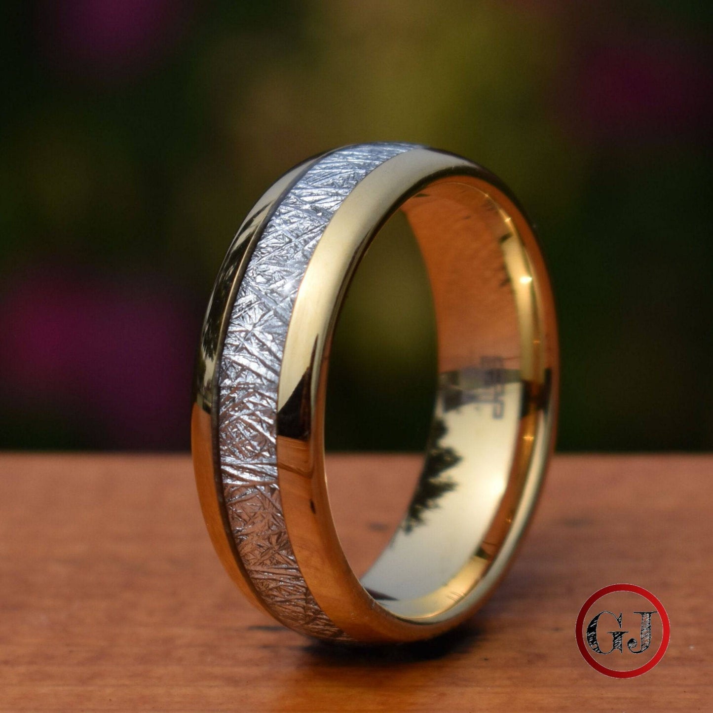 Tungsten 8mm Ring Gold with Meteorite - Tungsten Titans