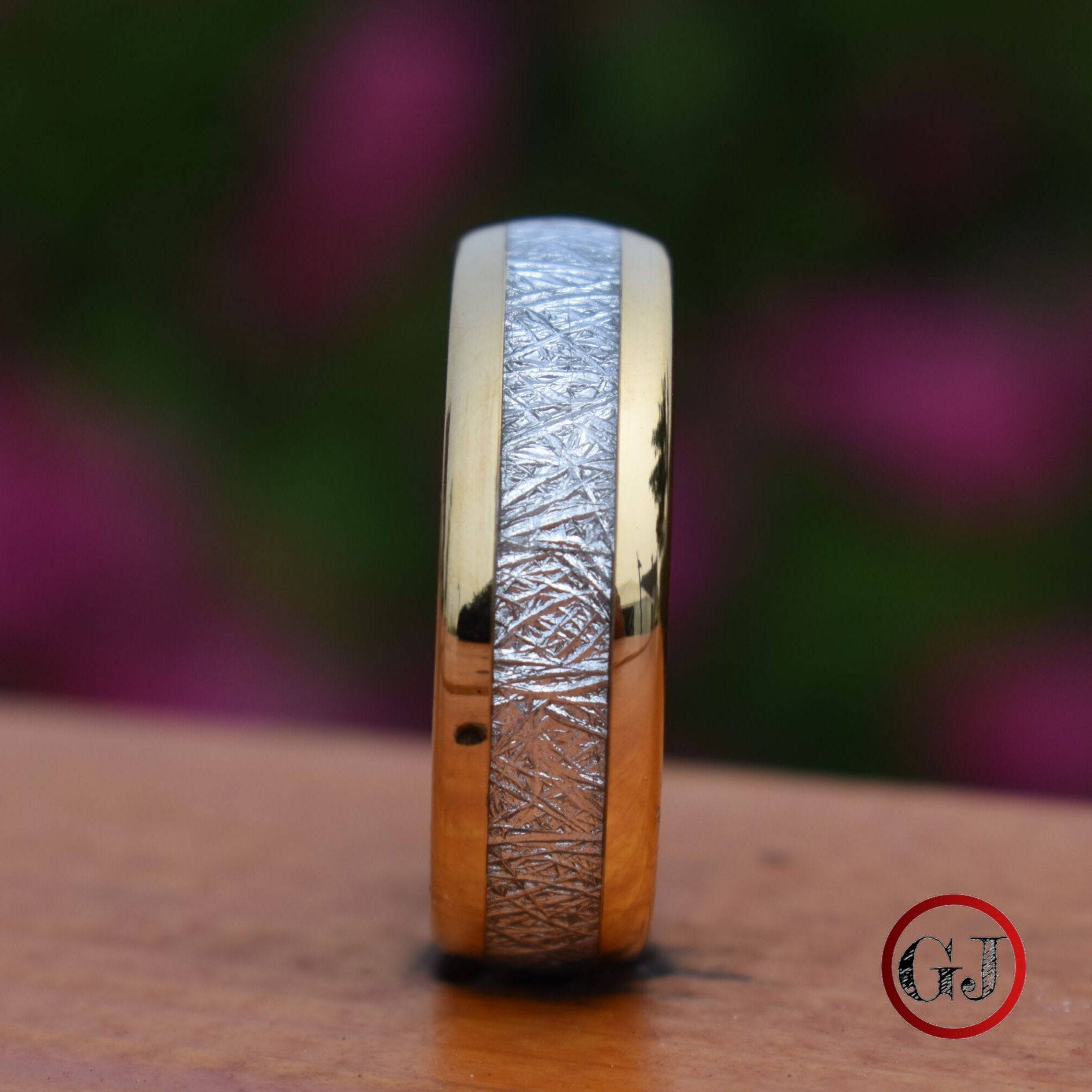 Tungsten 8mm Ring Gold with Meteorite - Tungsten Titans