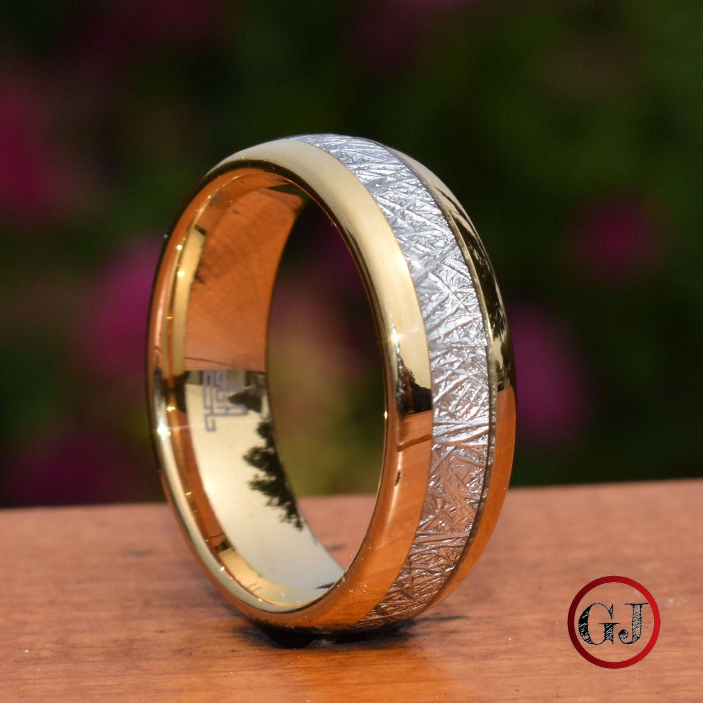 Tungsten 8mm Ring Gold with Meteorite - Tungsten Titans
