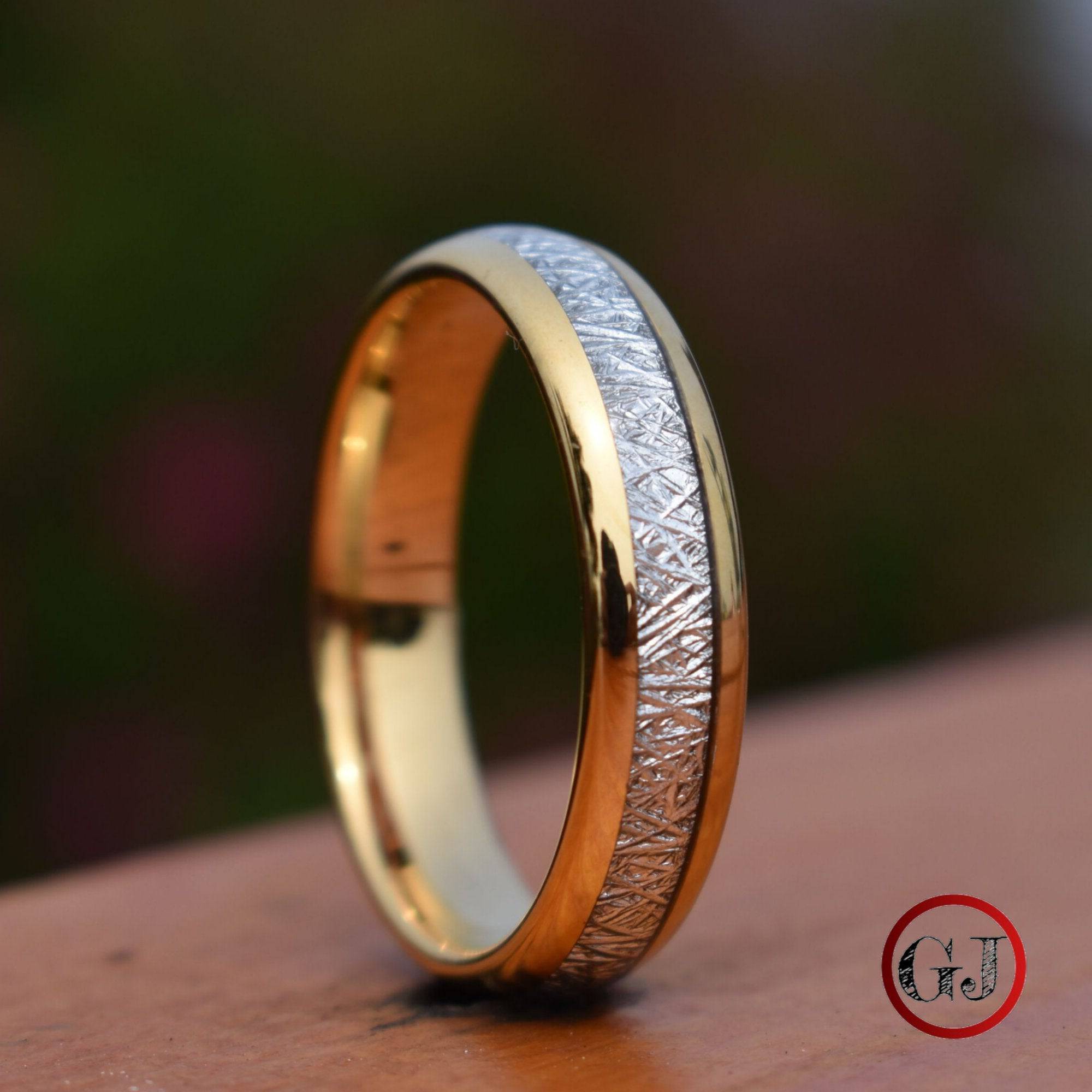 Tungsten 6mm Ring Gold with Meteorite - Tungsten Titans