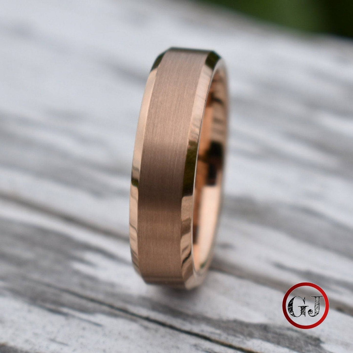 Tungsten Ring 6mm Brushed Rose Gold with Beveled Edge - Tungsten Titans