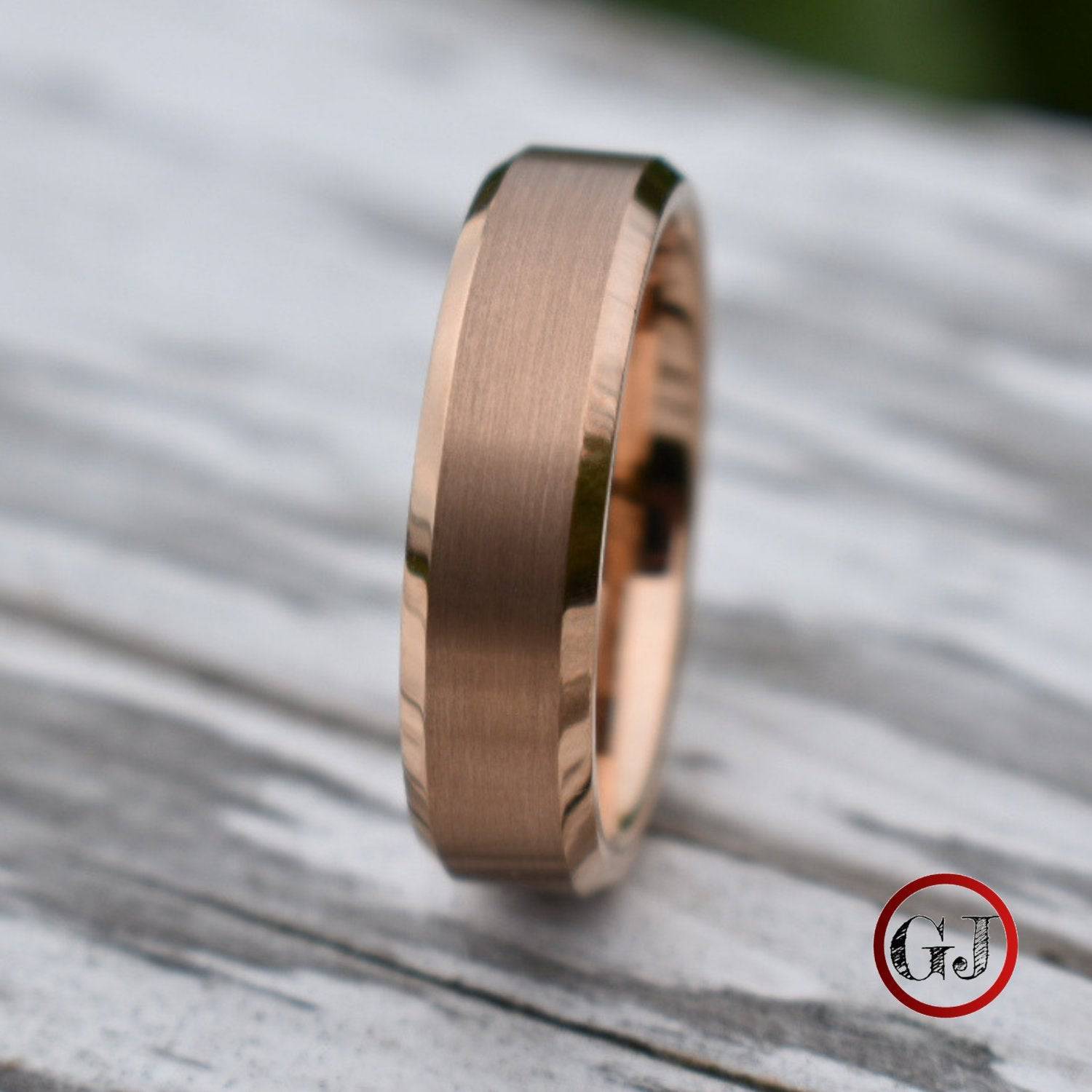 Tungsten Ring 6mm Brushed Rose Gold with Beveled Edge - Tungsten Titans