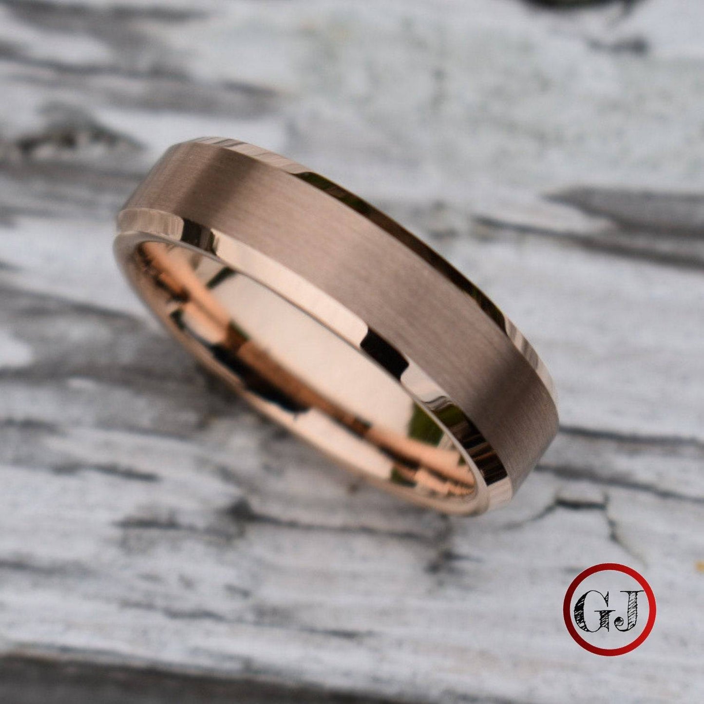 Tungsten Ring 6mm Brushed Rose Gold with Beveled Edge - Tungsten Titans