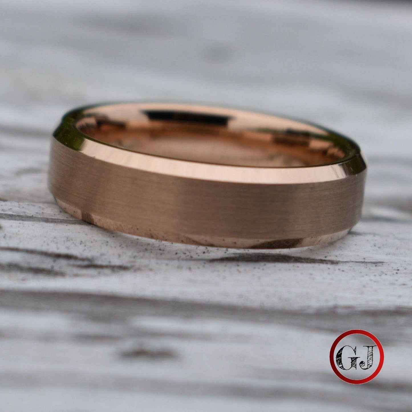 Tungsten Ring 6mm Brushed Rose Gold with Beveled Edge - Tungsten Titans