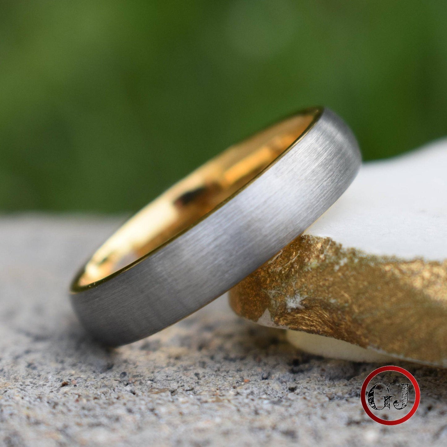 Tungsten Ring 6mm Brushed Silver with Yellow Gold Comfort fit band - Tungsten Titans