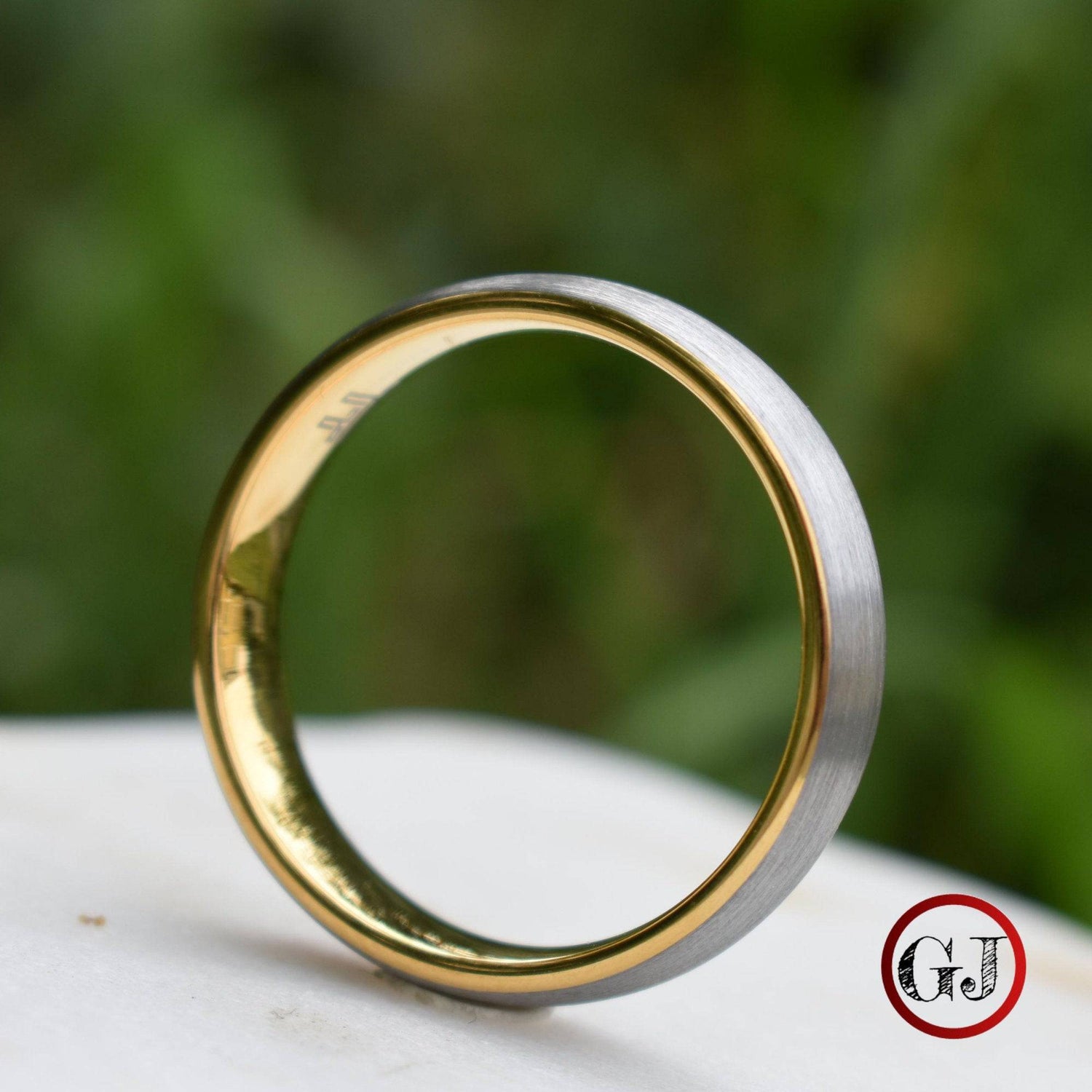 Tungsten Ring 6mm Brushed Silver with Yellow Gold Comfort fit band - Tungsten Titans