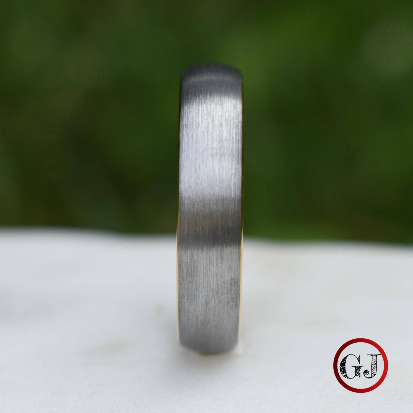 Tungsten Ring 6mm Brushed Silver with Yellow Gold Comfort fit band - Tungsten Titans