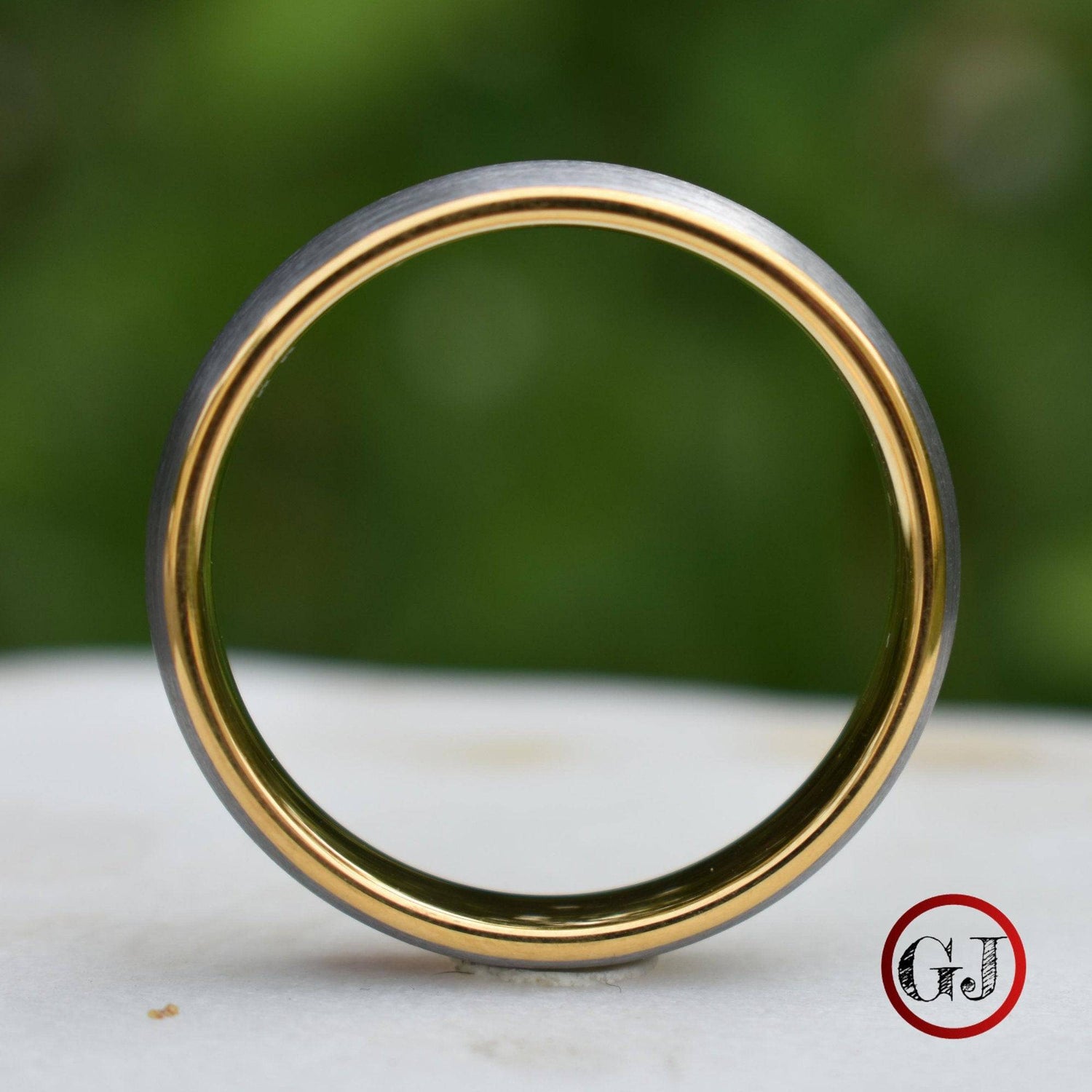 Tungsten Ring 6mm Brushed Silver with Yellow Gold Comfort fit band - Tungsten Titans