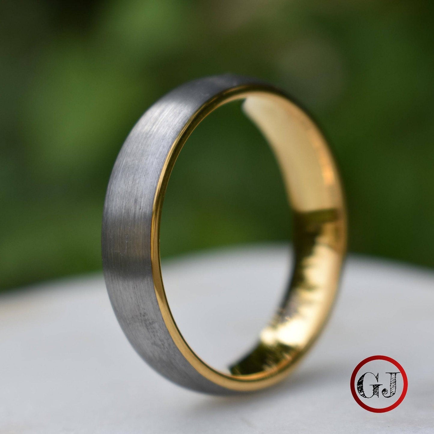 Tungsten Ring 6mm Brushed Silver with Yellow Gold Comfort fit band - Tungsten Titans