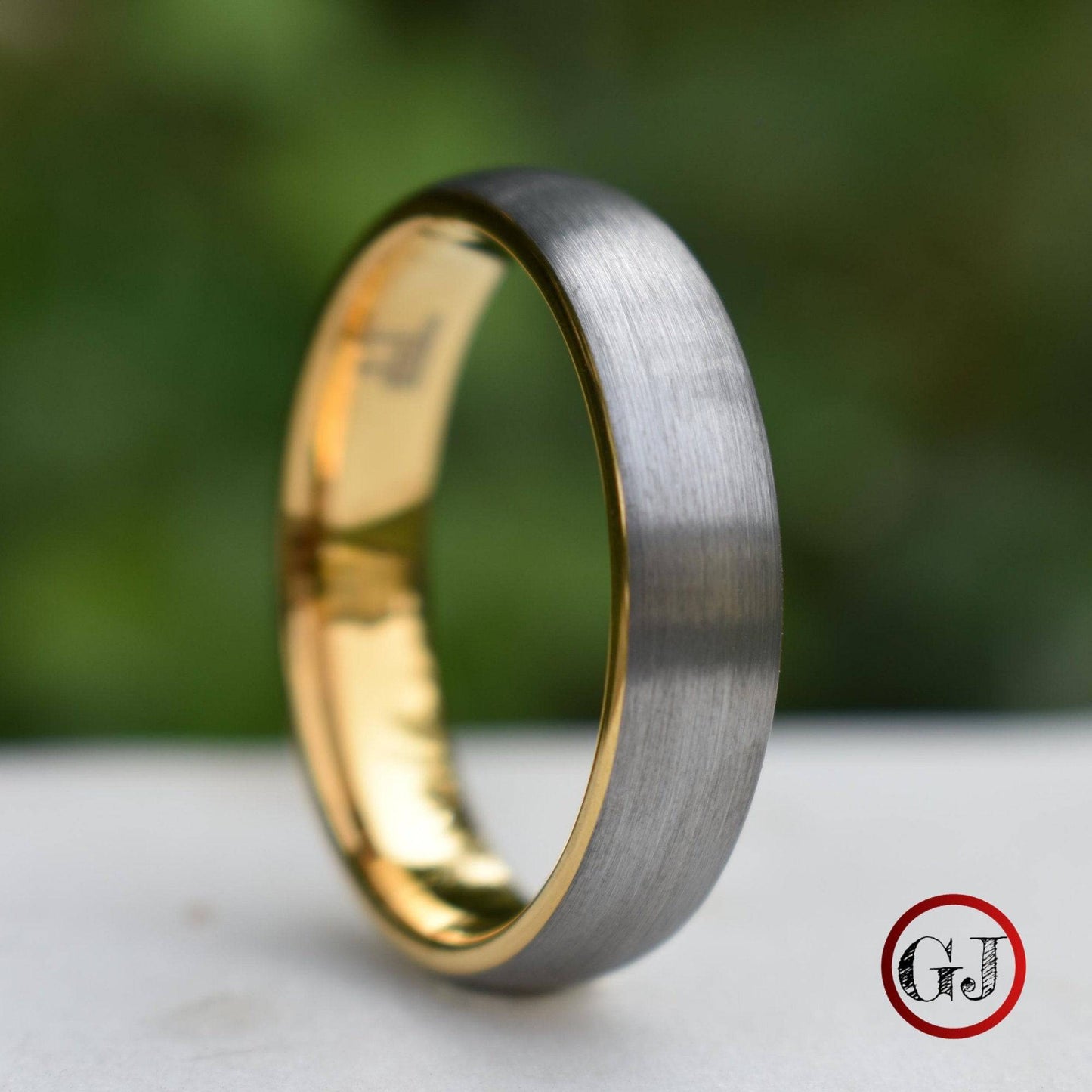Tungsten Ring 6mm Brushed Silver with Yellow Gold Comfort fit band - Tungsten Titans