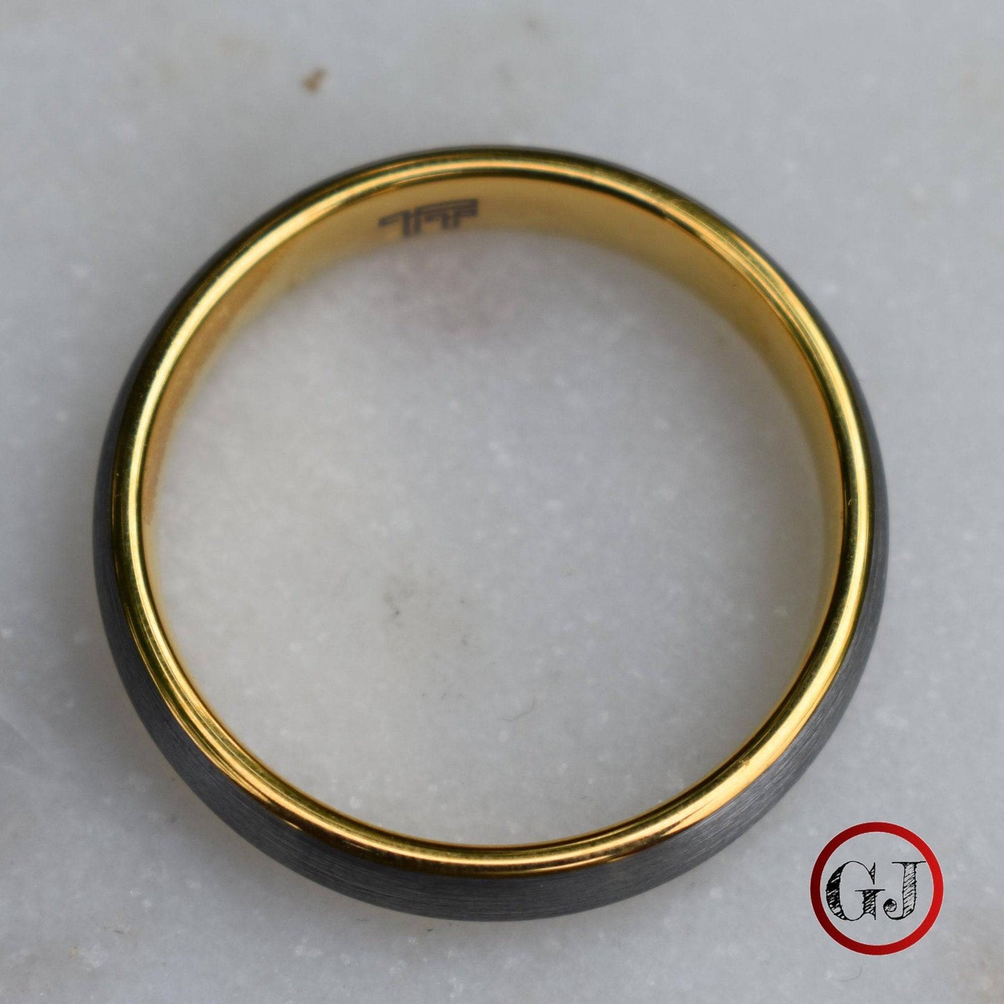 Tungsten Ring 6mm Brushed Silver with Yellow Gold Comfort fit band - Tungsten Titans