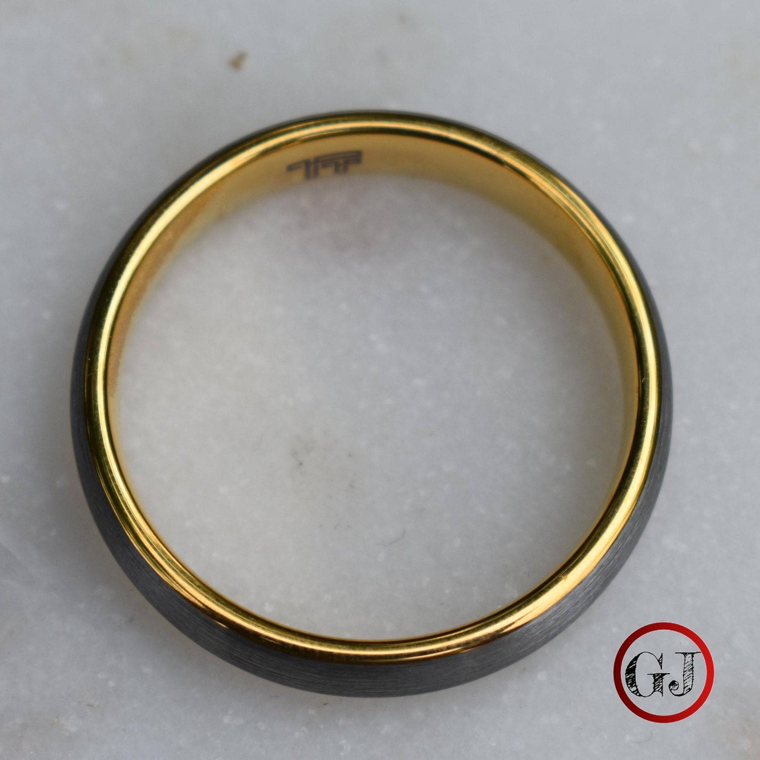 Tungsten Ring 6mm Brushed Silver with Yellow Gold Comfort fit band - Tungsten Titans
