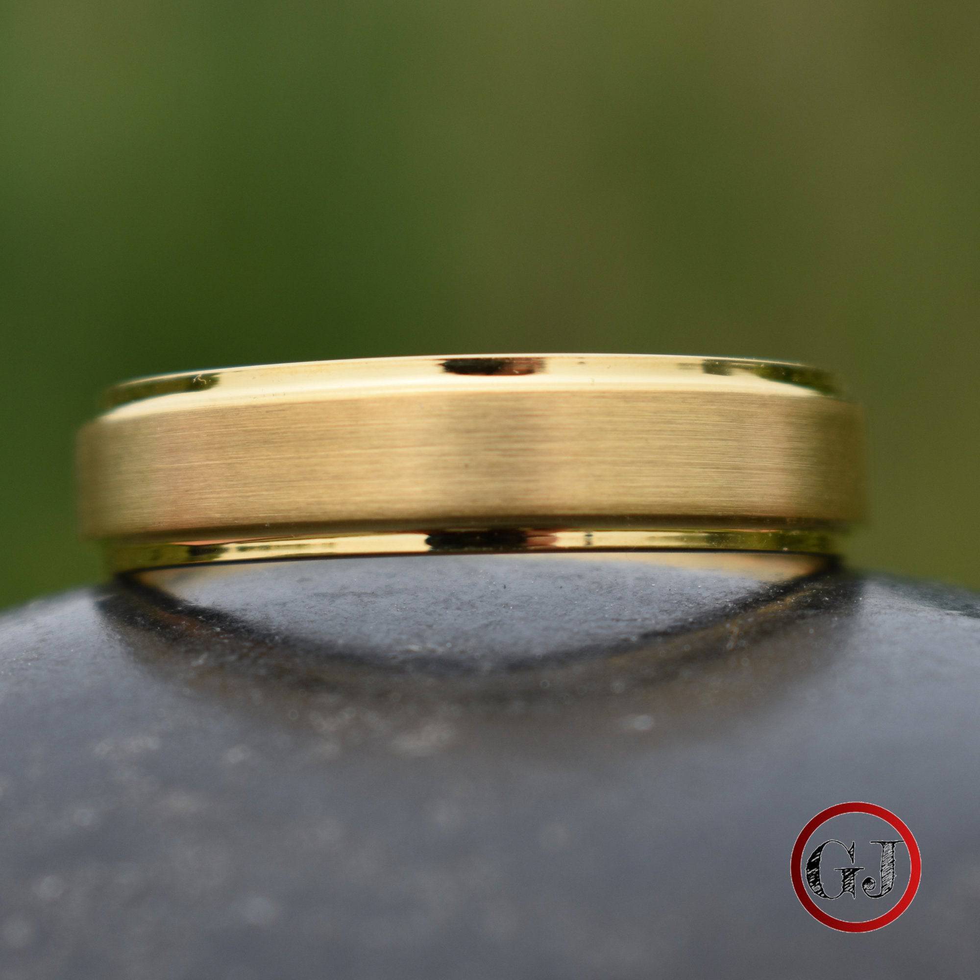 Tungsten 6mm Ring Gold Brushed Centre with a Deep Stepped Edge - Tungsten Titans