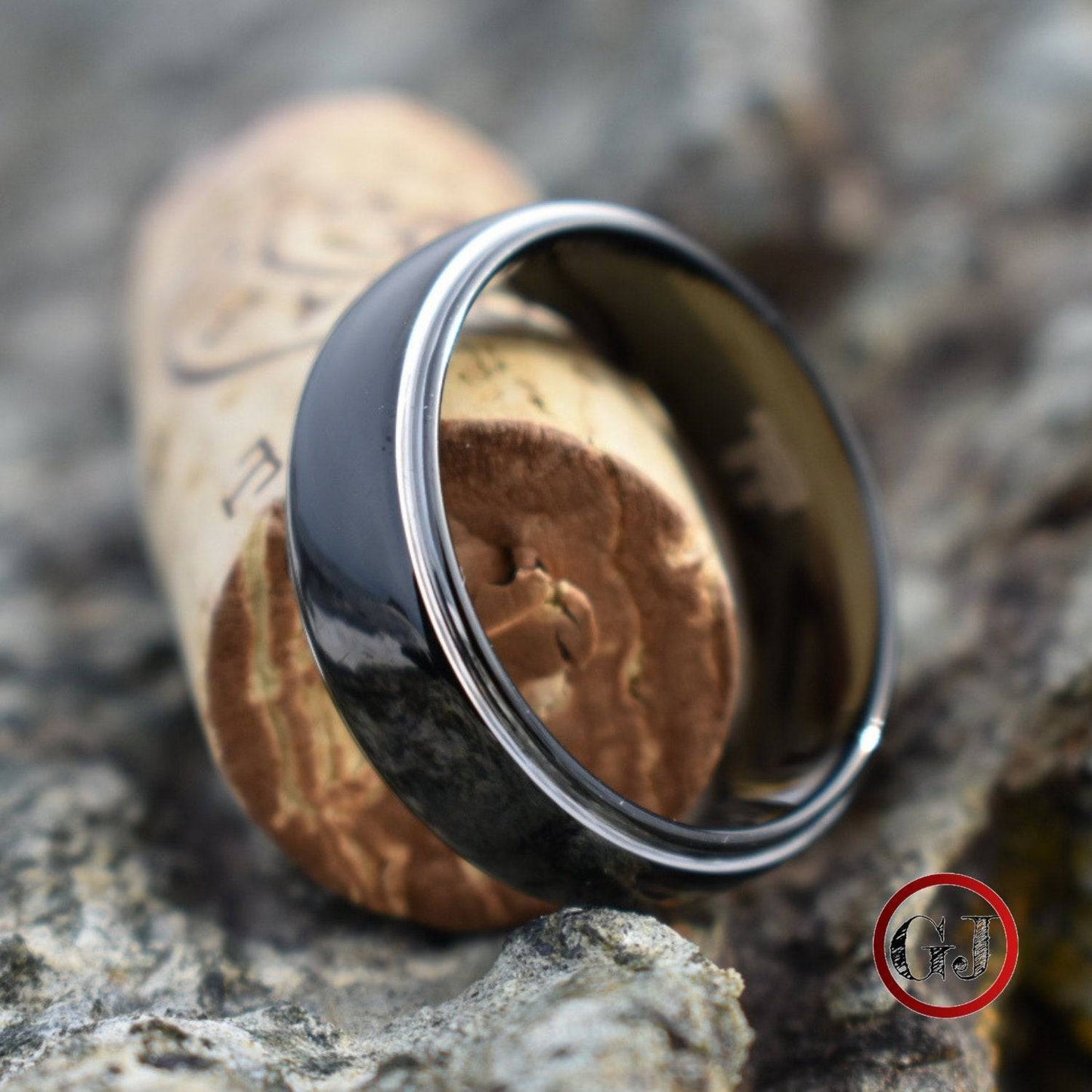 Tungsten 8mm Ring Black Domed with Silver Edges - Tungsten Titans