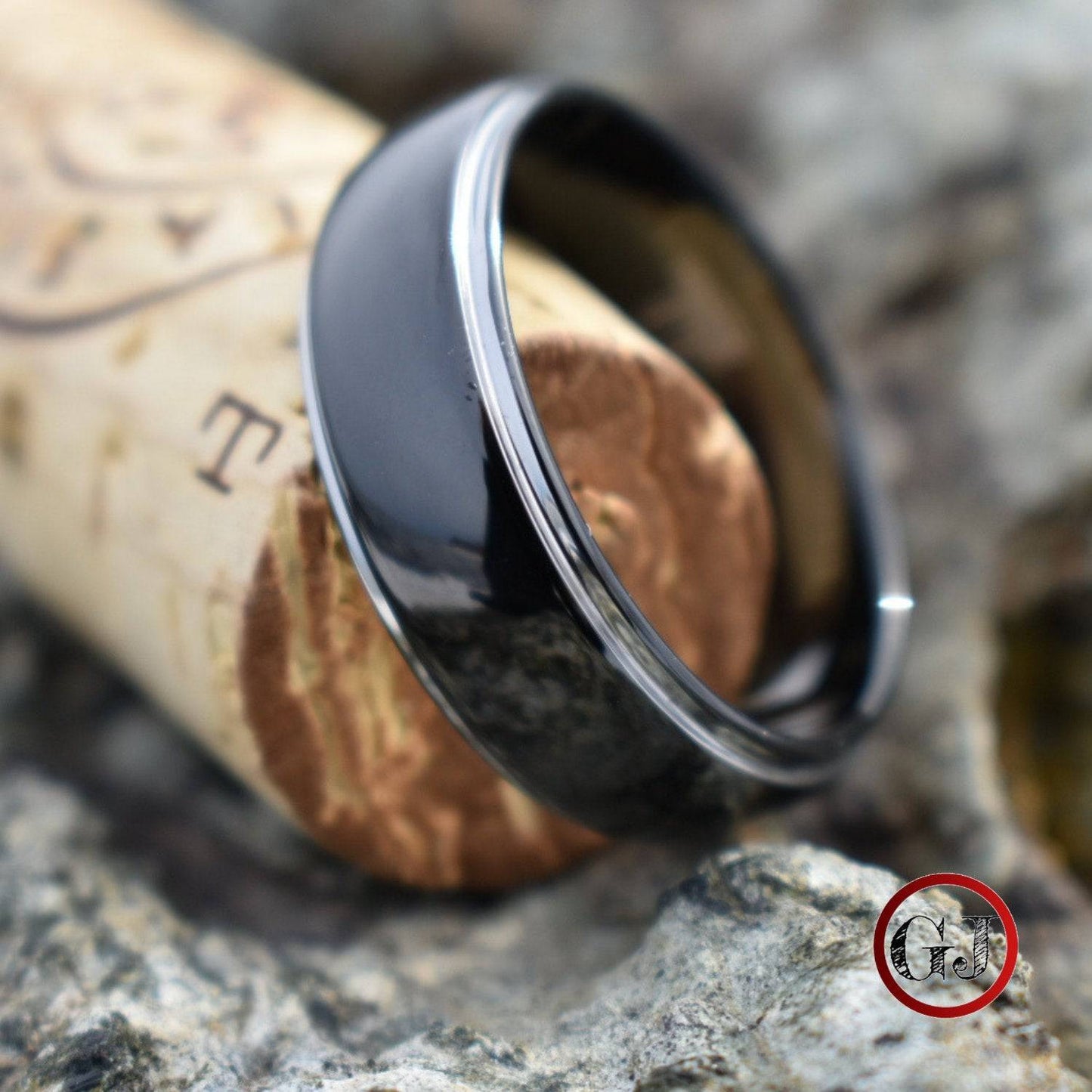 Tungsten 8mm Ring Black Domed with Silver Edges - Tungsten Titans