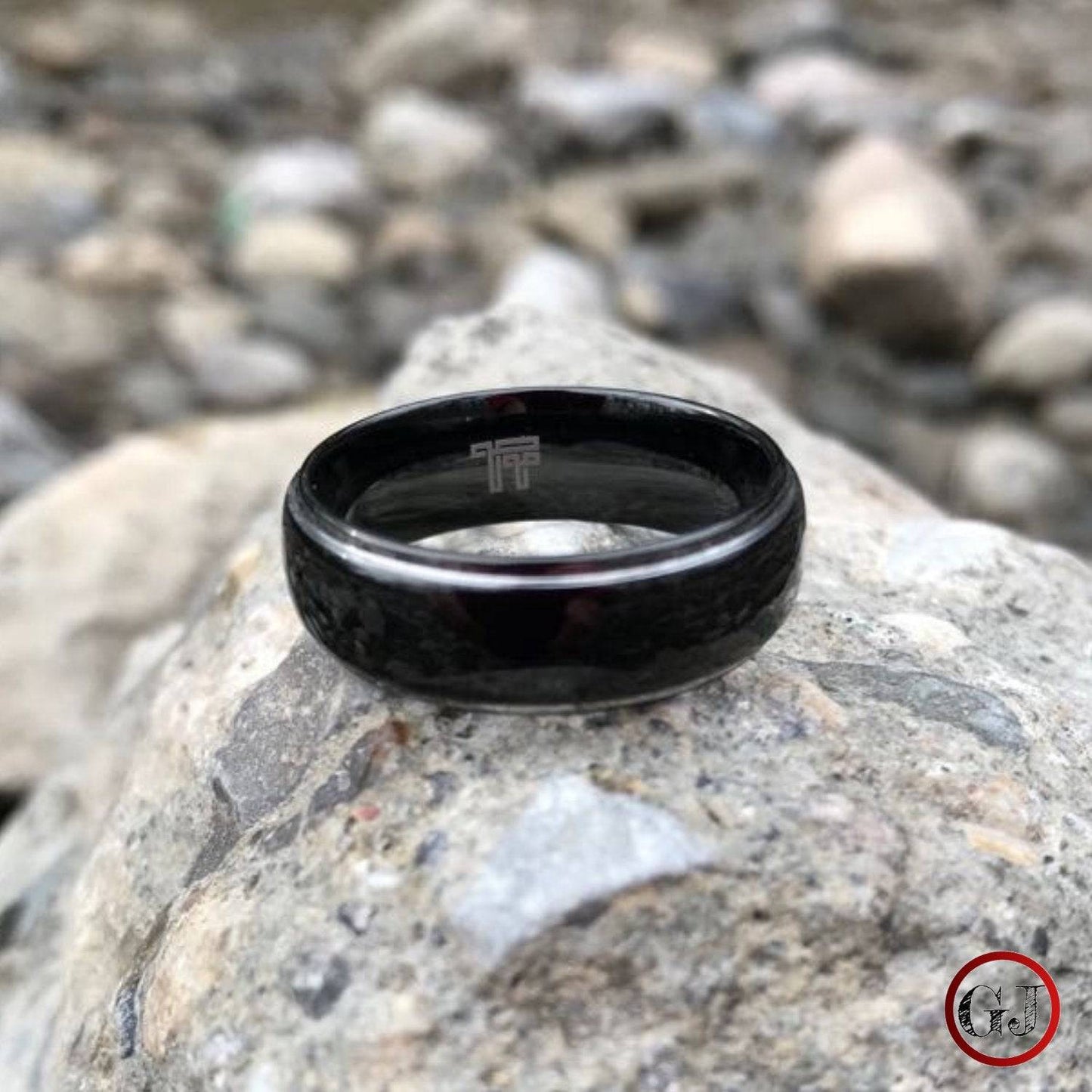 Tungsten 8mm Ring Black Domed with Silver Edges - Tungsten Titans