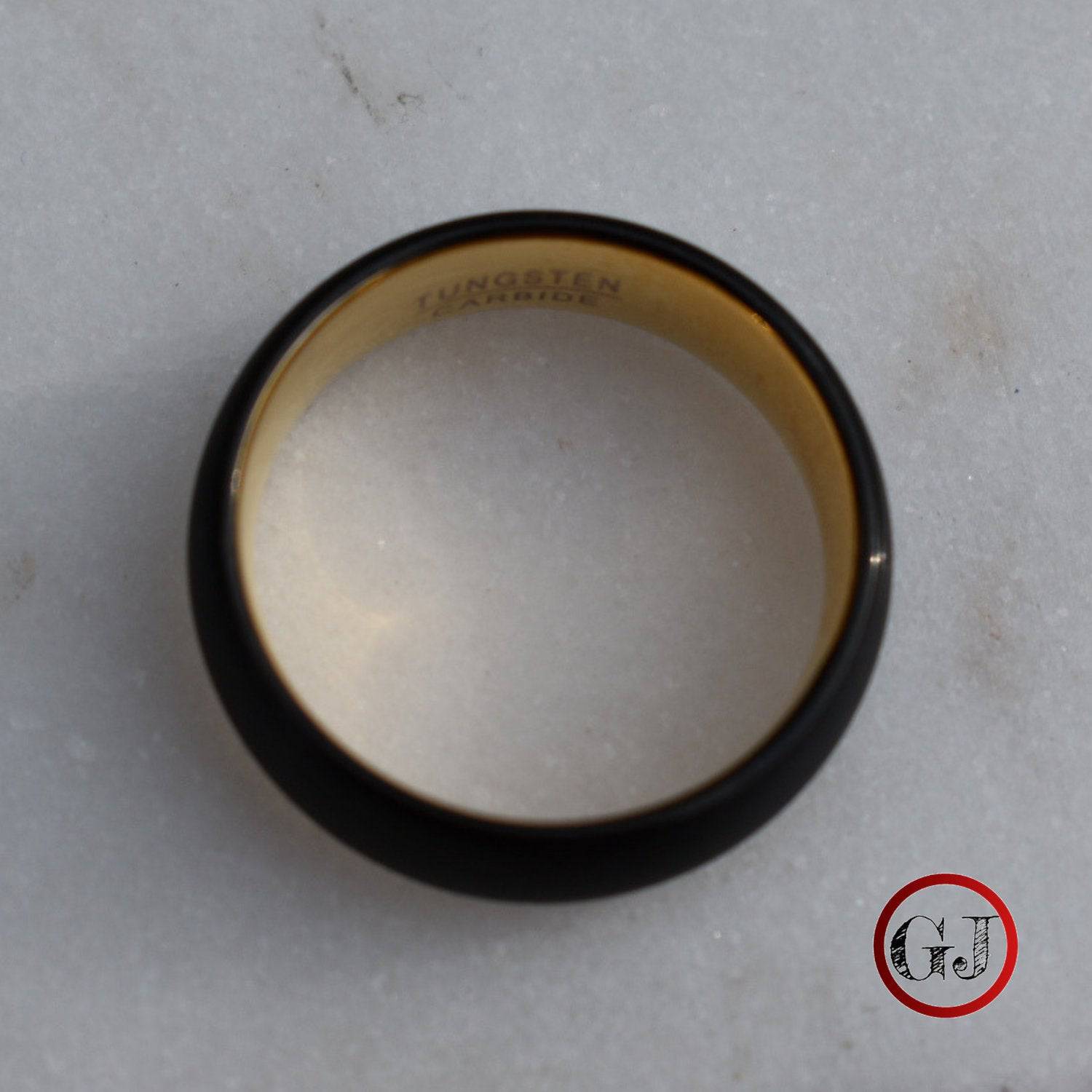 Black Brushed 8mm Tungsten Ring with Gold Inner Band - Tungsten Titans