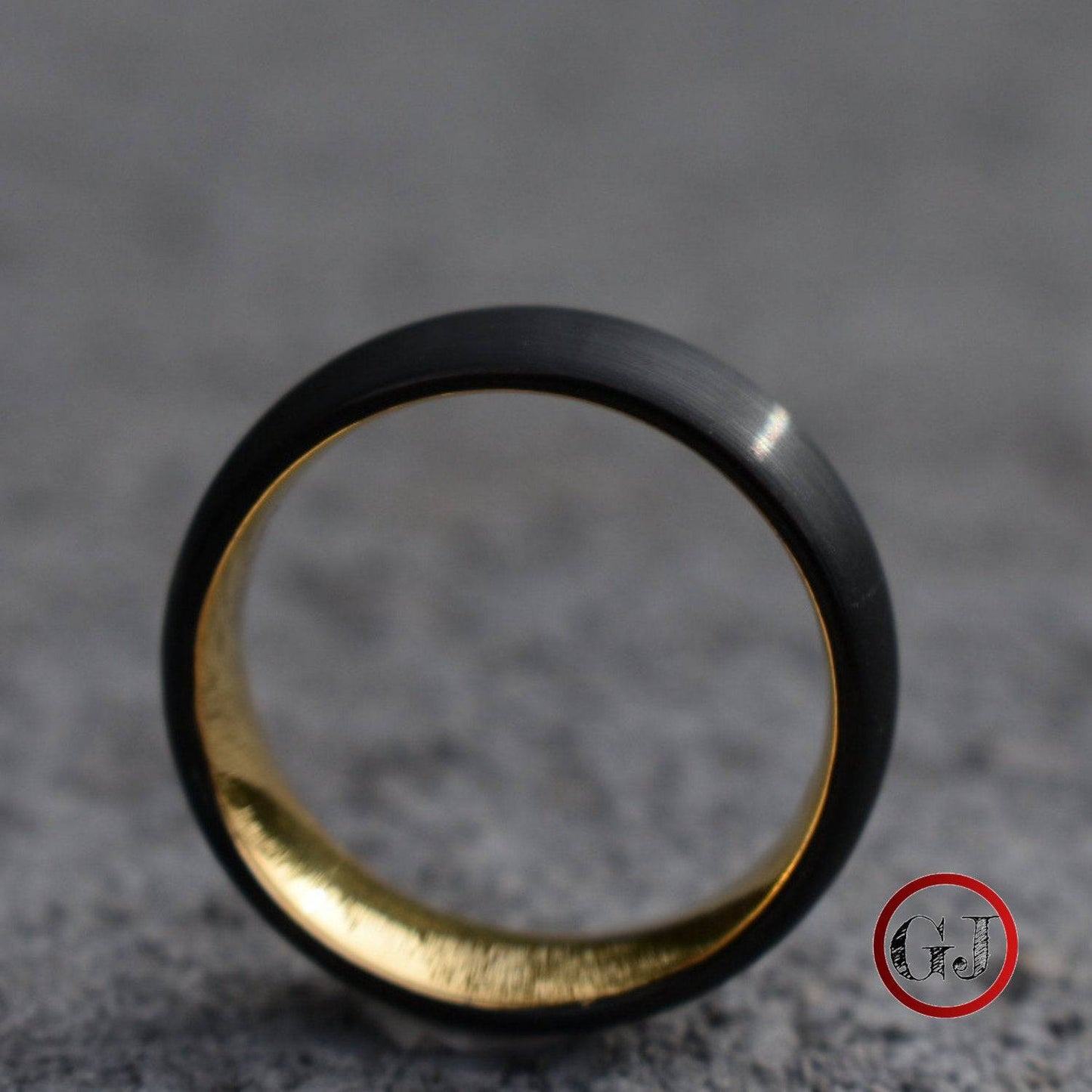 Black Brushed 8mm Tungsten Ring with Gold Inner Band - Tungsten Titans