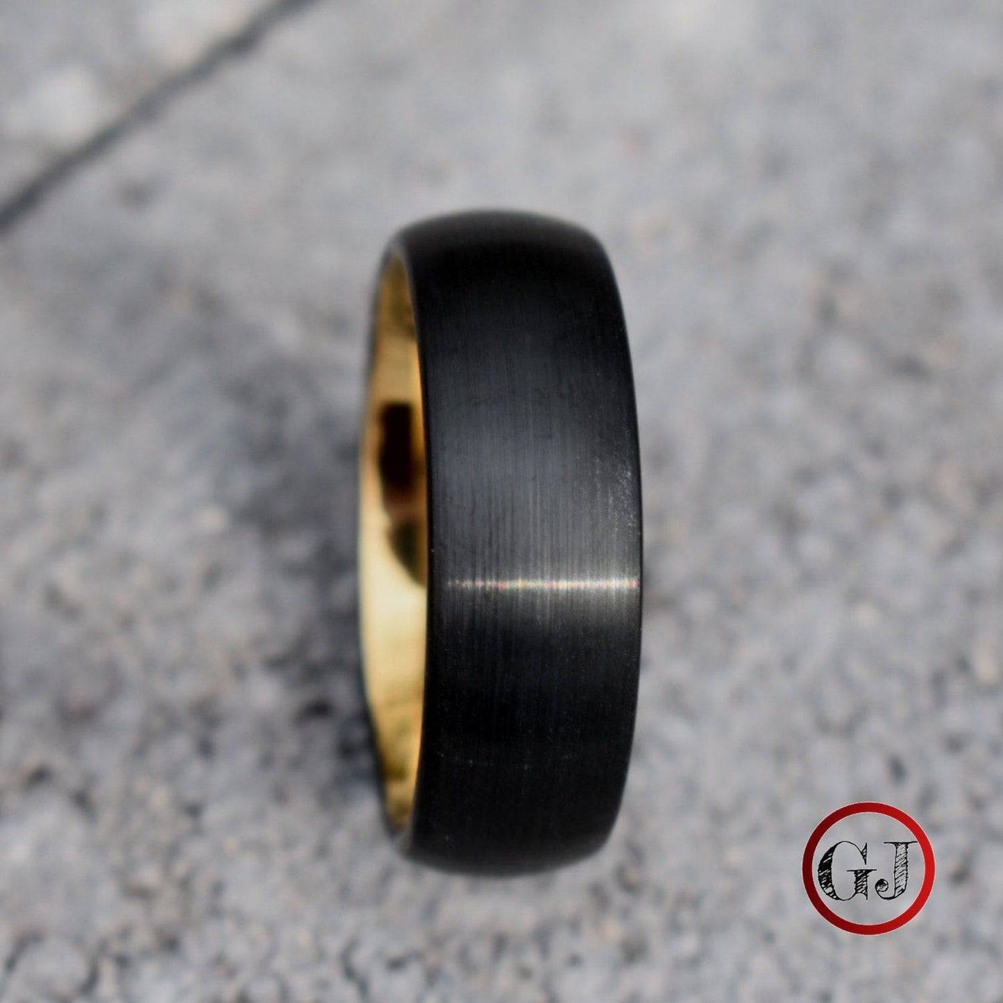 Black Brushed 8mm Tungsten Ring with Gold Inner Band - Tungsten Titans