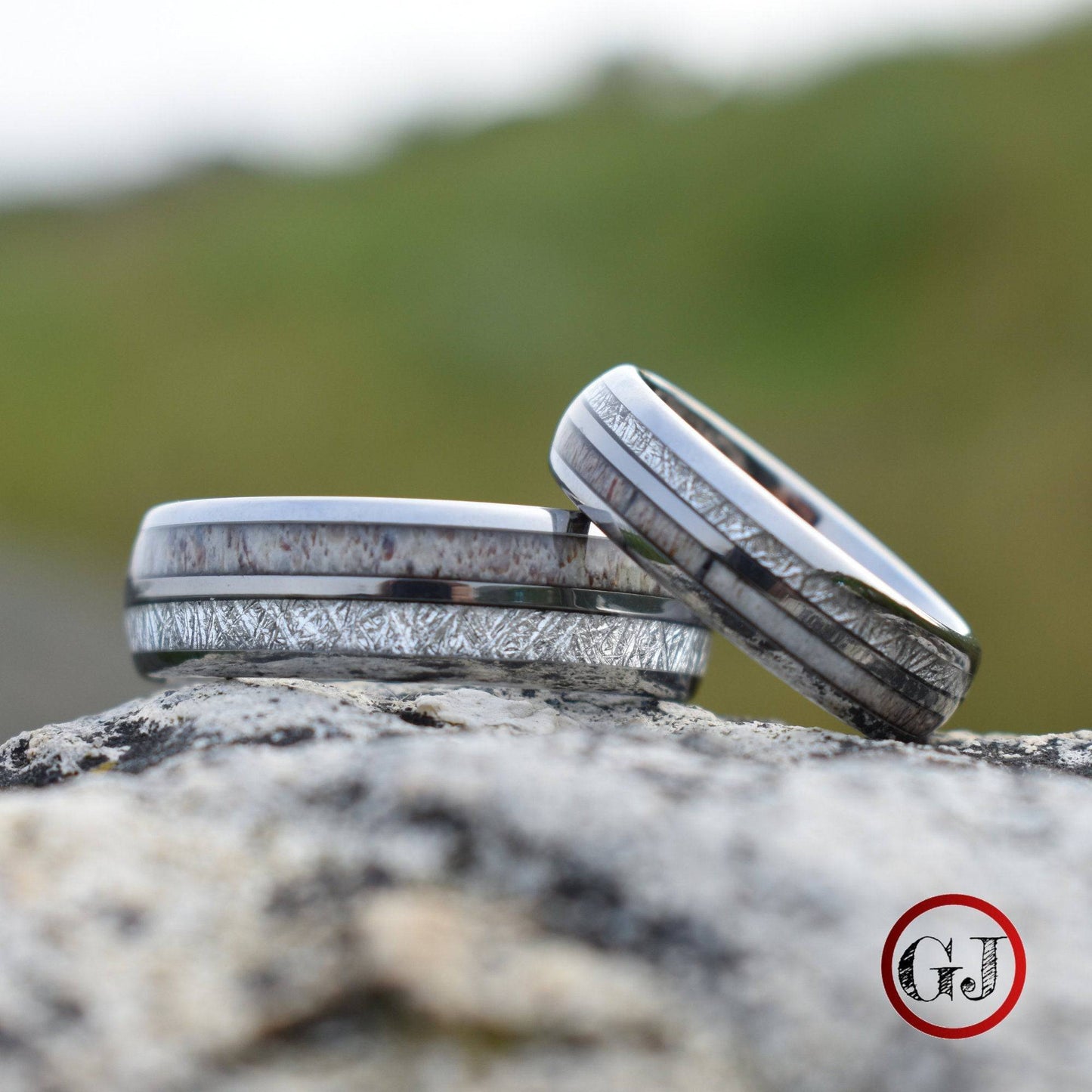 Silver Tungsten 6mm Ring with Deer Antler and Meteorite - Tungsten Titans