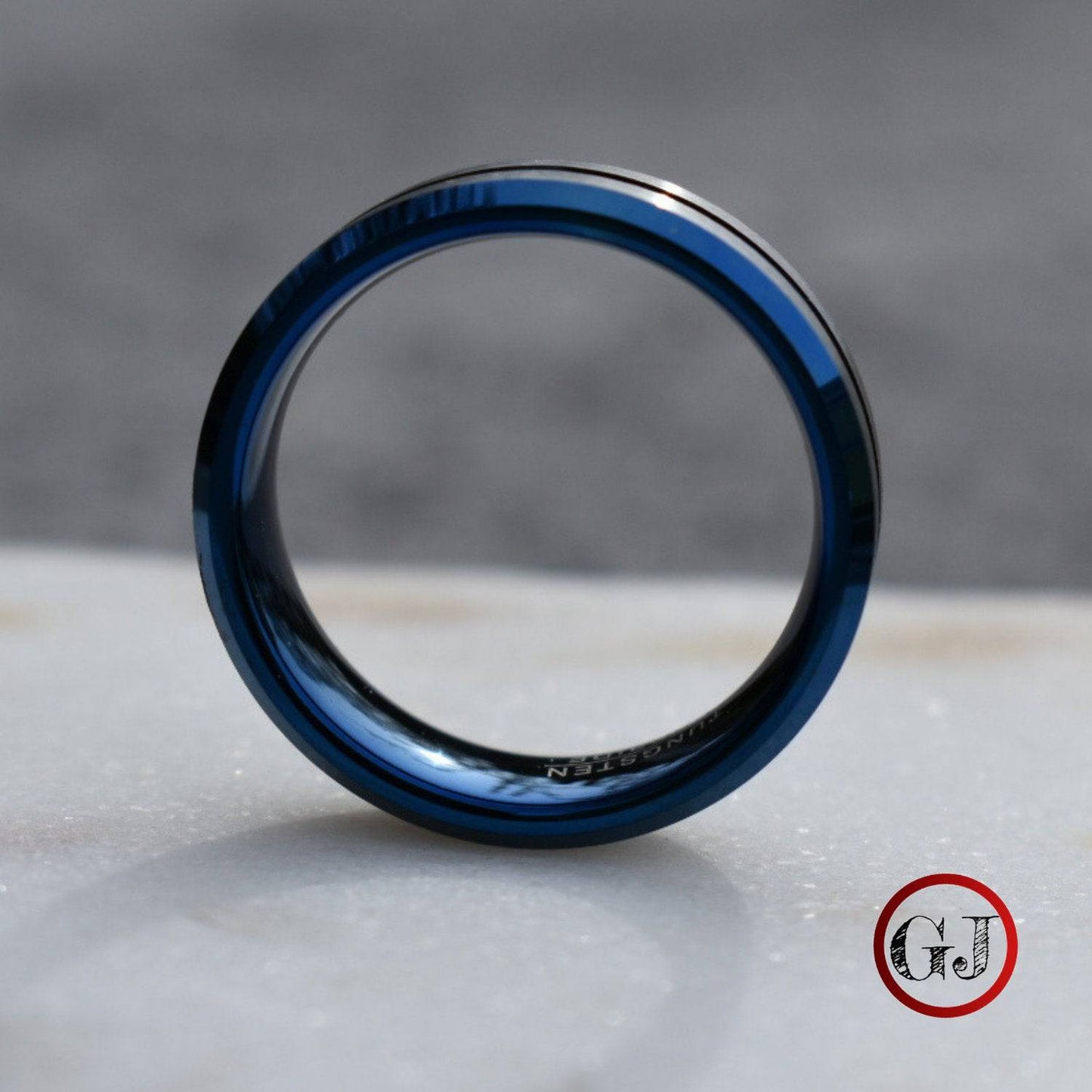 Tungsten 8mm Ring Blue with Silver Accent Stripes - Tungsten Titans