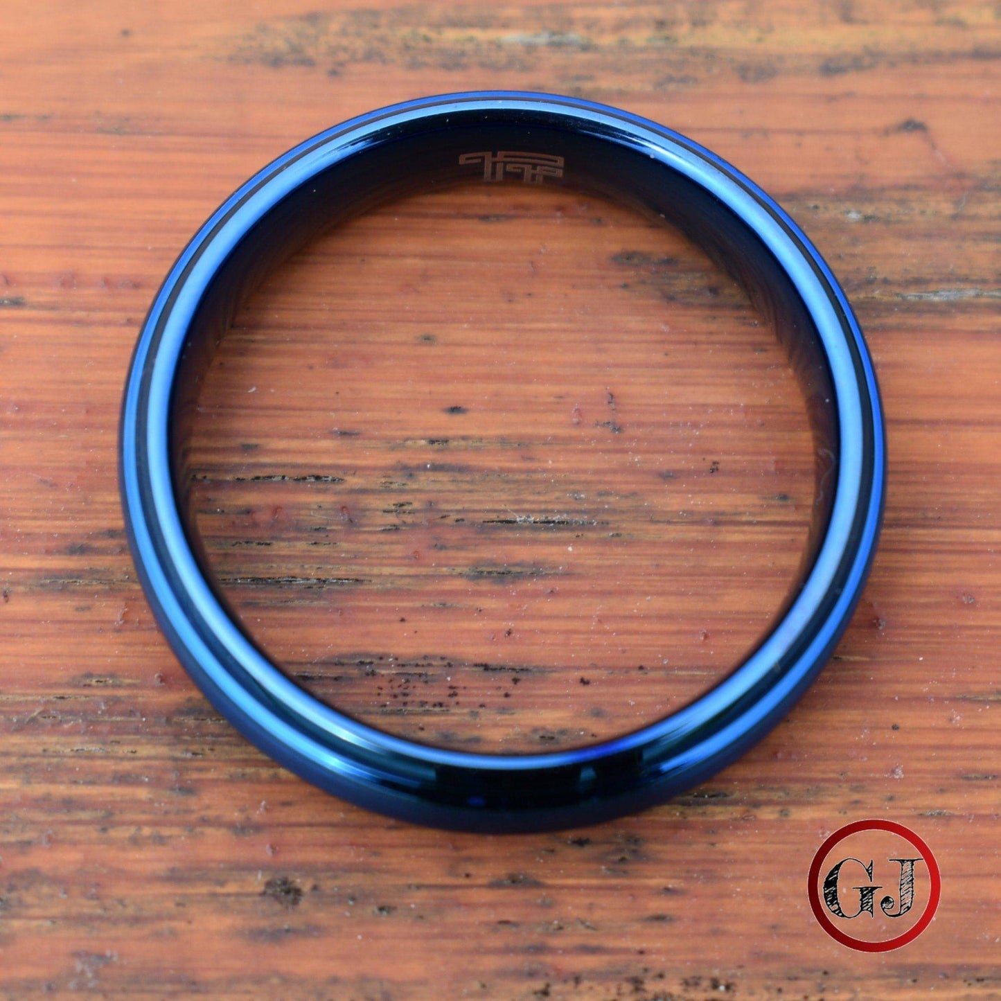 Tungsten Ring Blue 6mm Brushed Center with a Deep Stepped Edge - Tungsten Titans