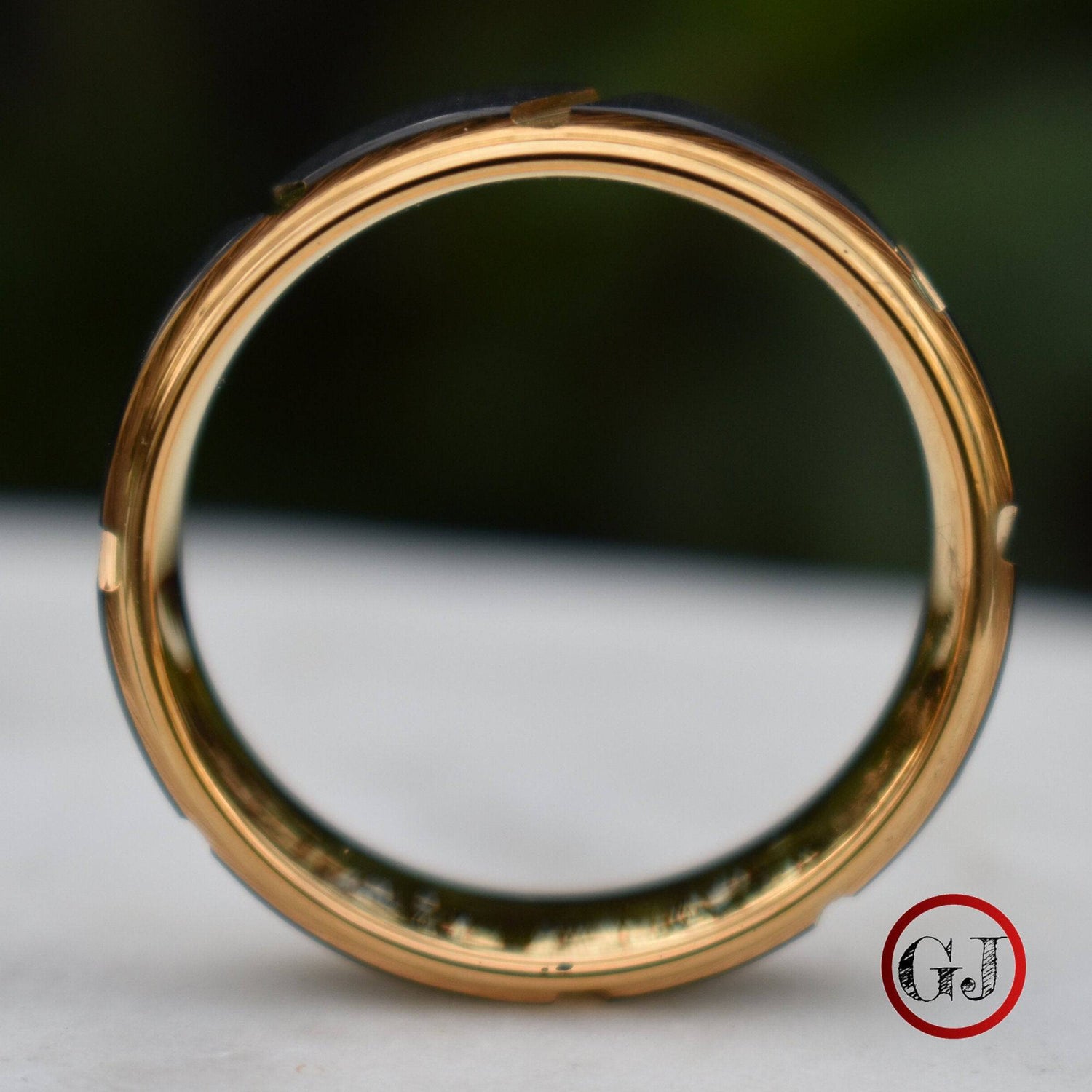 Tungsten 8mm Ring Gold With Raised Black Center Design - Tungsten Titans