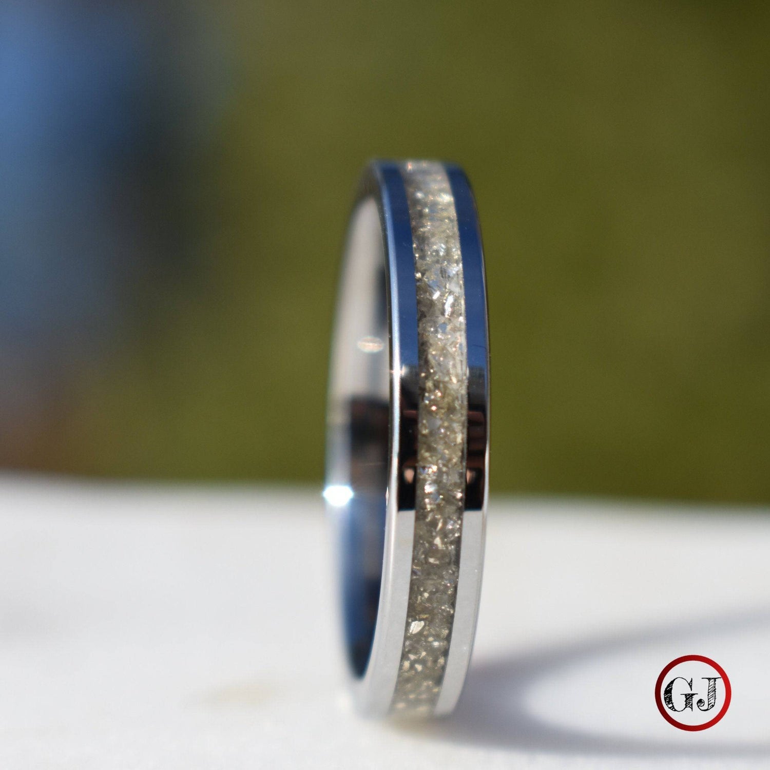 Tungsten Ring German Silver Glass Wedding Band - Tungsten Titans