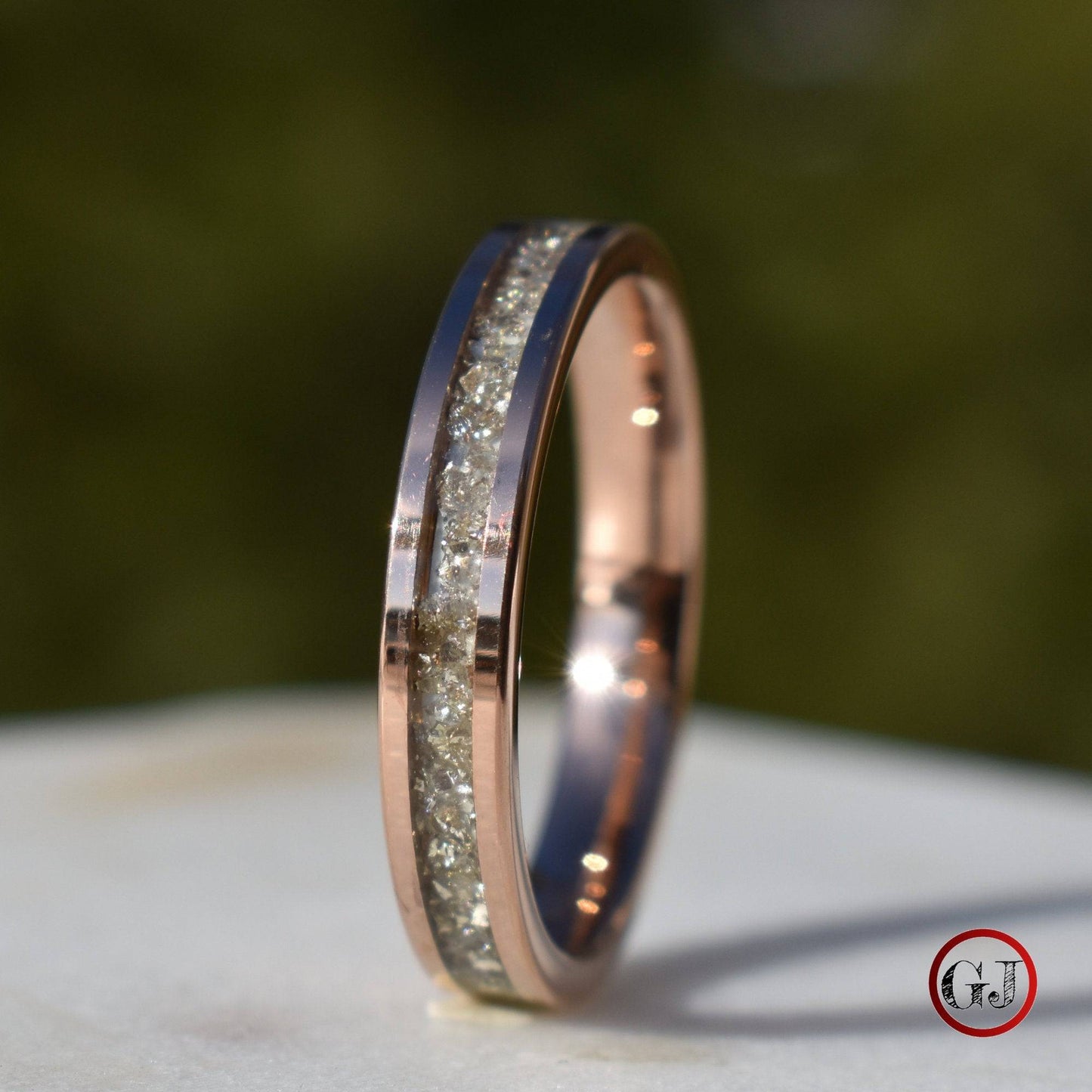 Tungsten Rose Gold Ring German Silver Glass Wedding Band - Tungsten Titans