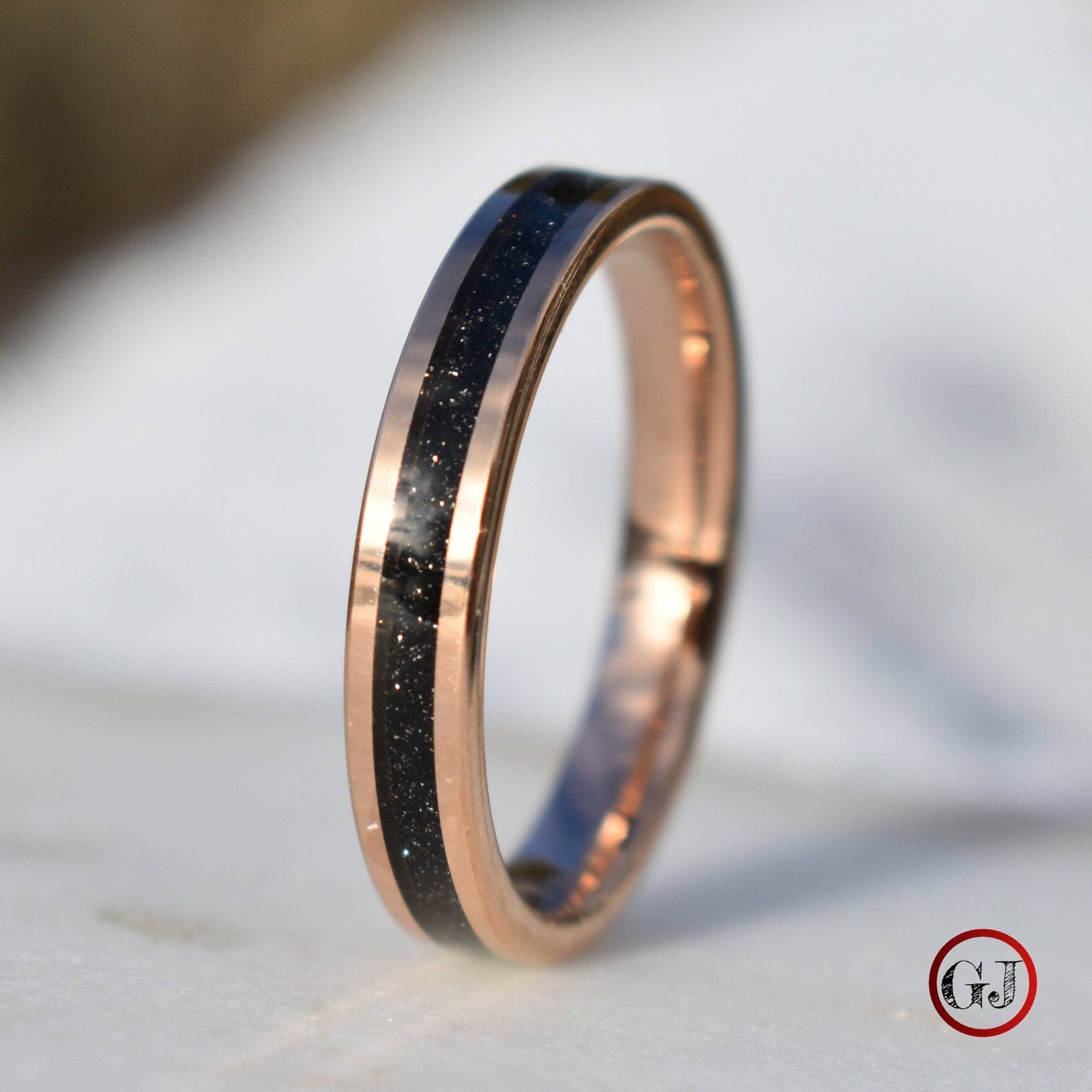 Tungsten Rose Gold Ring Black Druzy Quartz Wedding Band, Womens Ring, Womens Wedding Band - Tungsten Titans