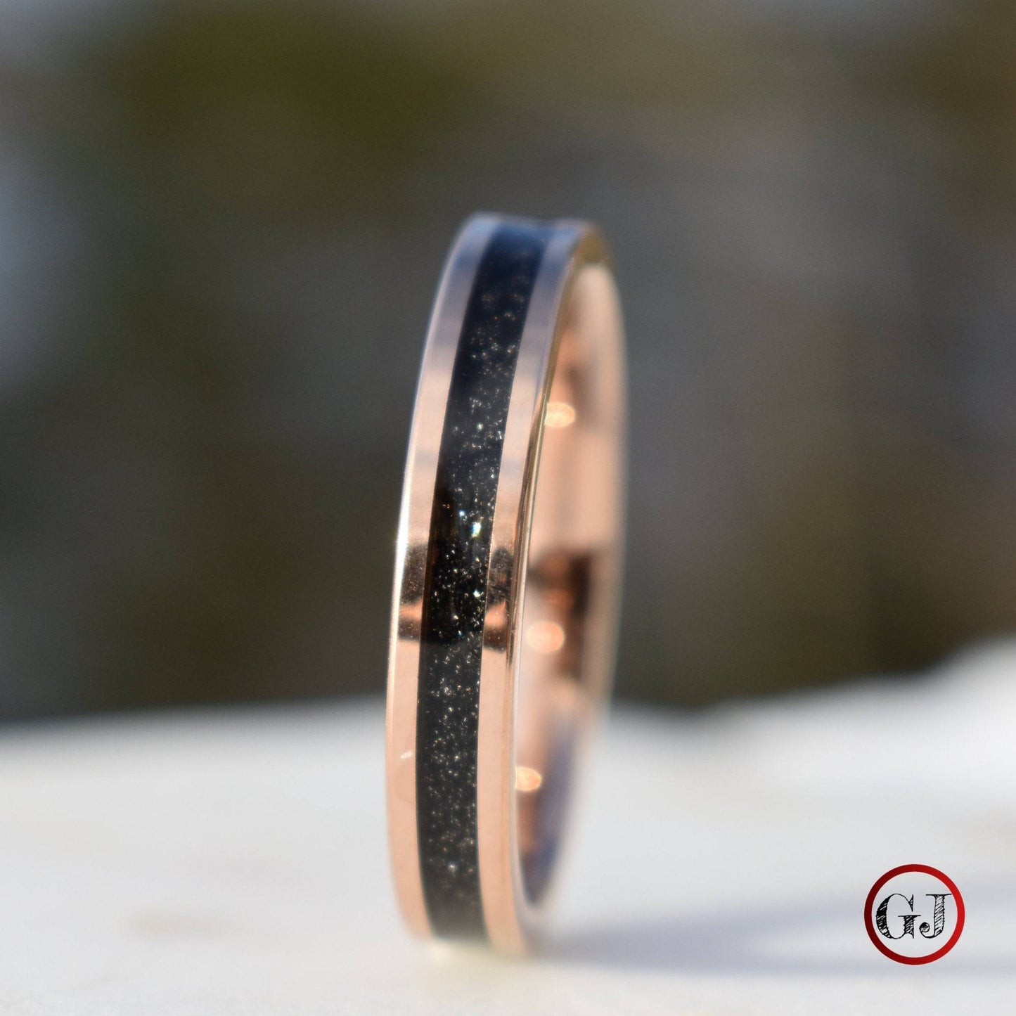 Tungsten Rose Gold Ring Black Druzy Quartz Wedding Band, Womens Ring, Womens Wedding Band - Tungsten Titans