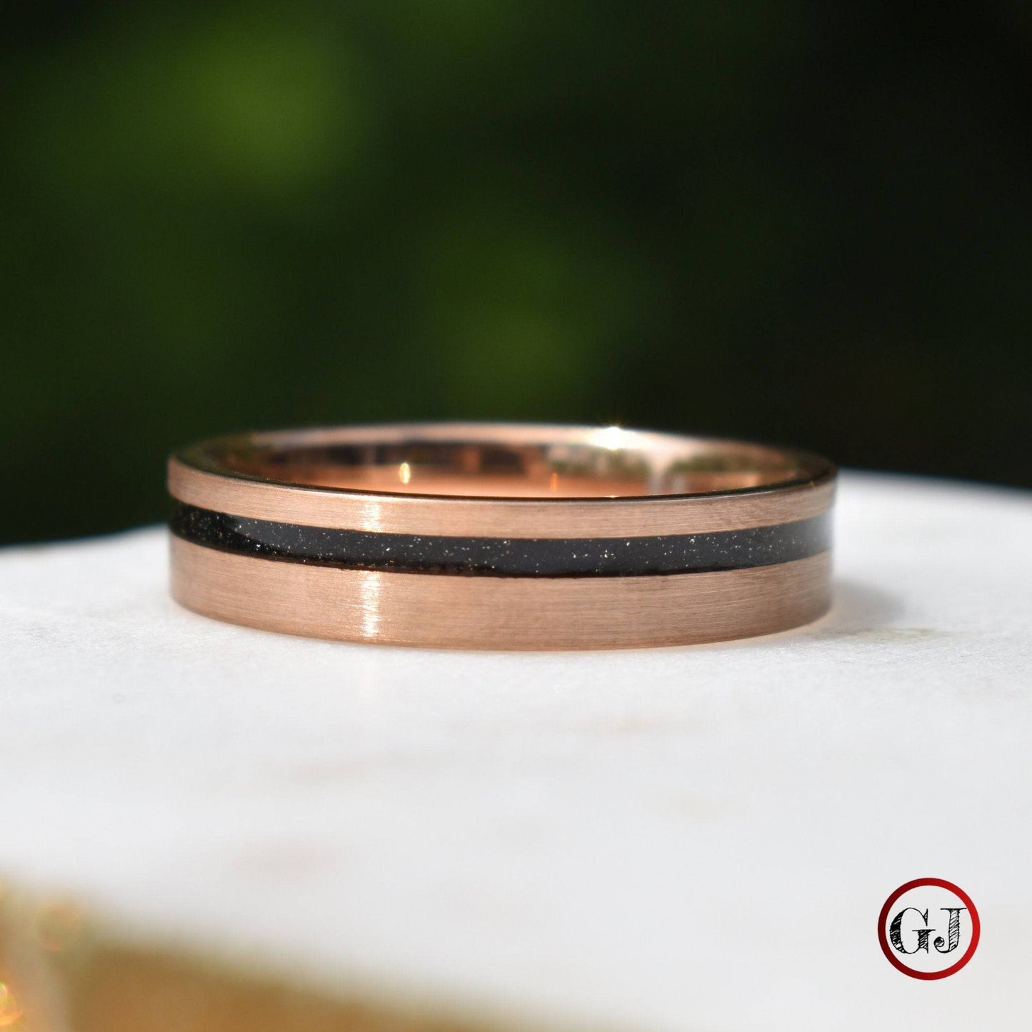 Tungsten Rose Gold 6mm Ring Black Druzy Quartz Wedding Band, Mens Ring, Mens Wedding Band - Tungsten Titans