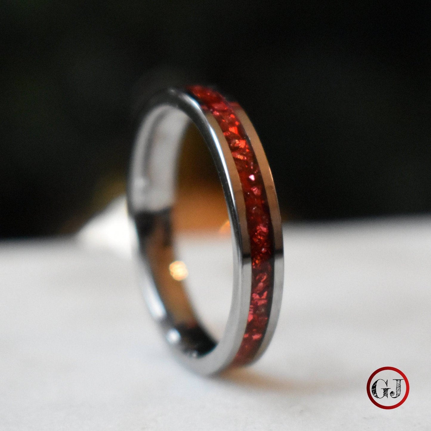 Tungsten 4mm Ring German Ruby Red Glass Wedding Band - Tungsten Titans