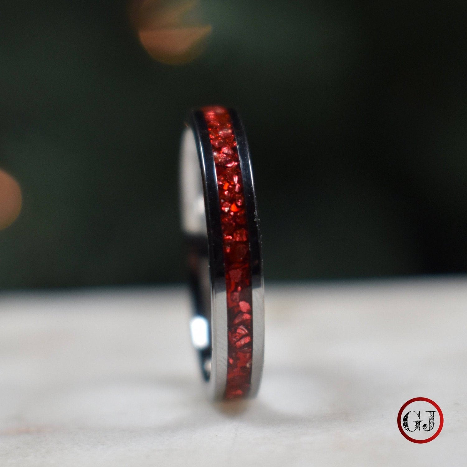 Tungsten 4mm Ring German Ruby Red Glass Wedding Band - Tungsten Titans