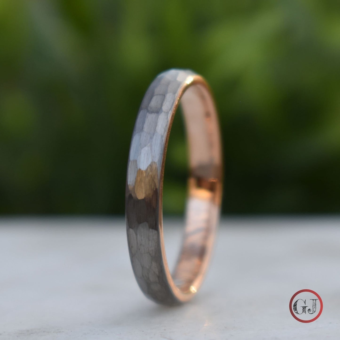 Hammered Tungsten 4mm Ring with Rose Gold Band - Tungsten Titans