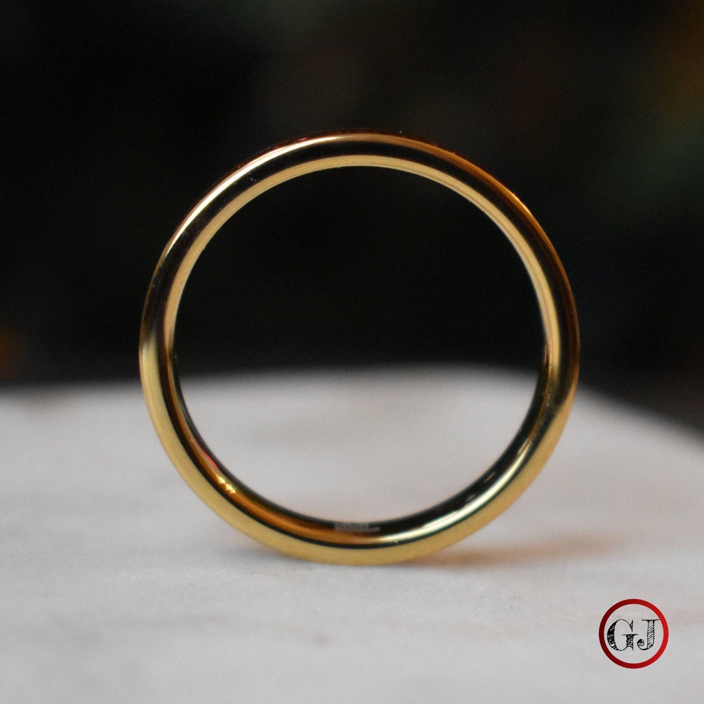 Tungsten 4mm Yellow Gold Ring German Ruby Red Glass Wedding Band - Tungsten Titans