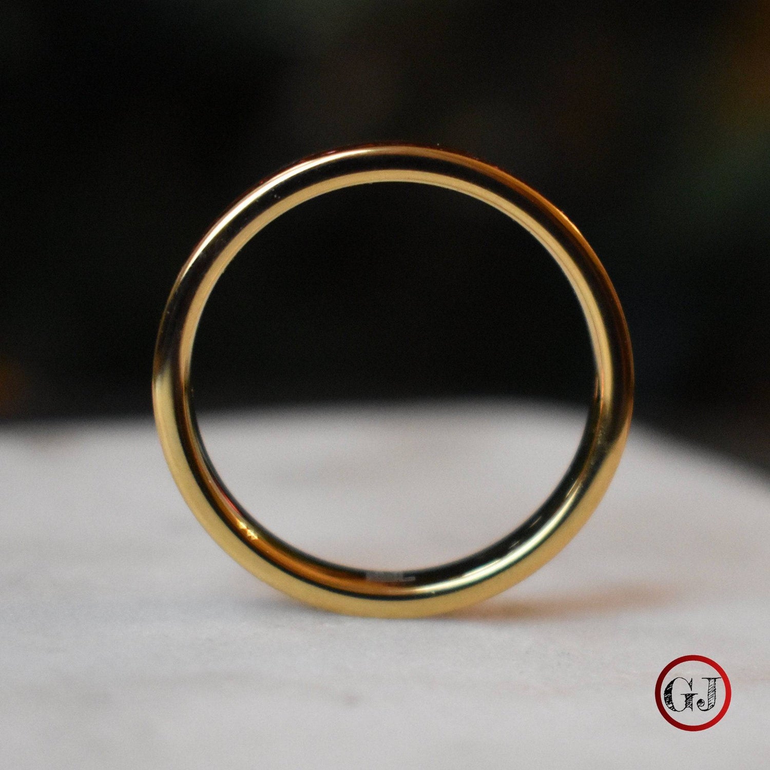 Tungsten 4mm Yellow Gold Ring German Ruby Red Glass Wedding Band - Tungsten Titans