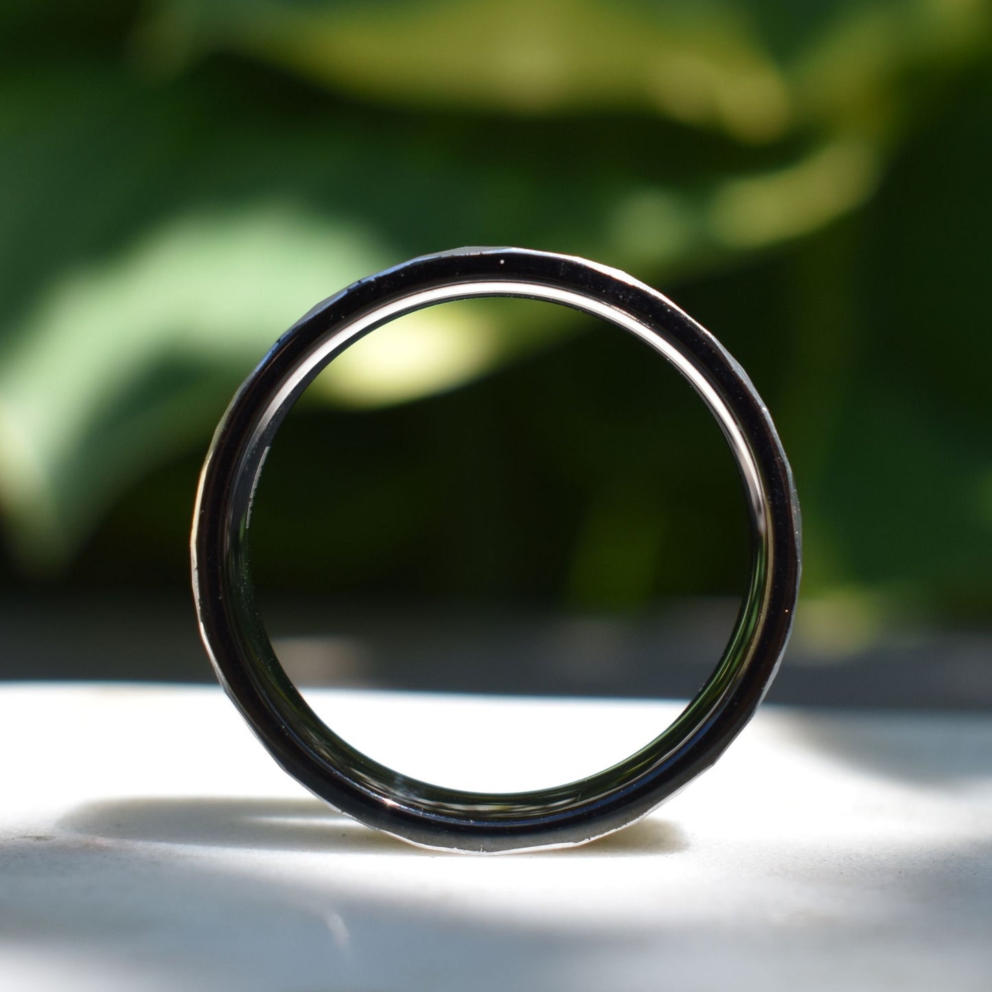 Hammered Tungsten Ring 8mm Black and Silver Brushed with Polished Silver Accent, Mens Ring, Mens Wedding Band